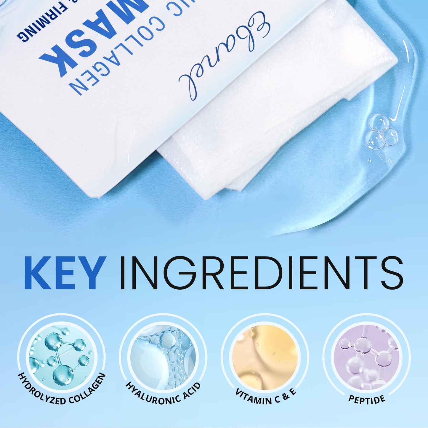 Ebanel 10-Pack Collagen Sheet Masks – Hyaluronic Acid, Vitamin C, Peptides & Aloe for Hydrating, Brightening, Firming & Anti-Aging