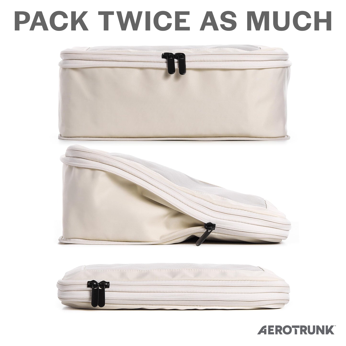 Aerotrunk Compression Packing Cubes for Travel - Luggage Organizer Bags - Double Zipper Packing Cubes for Suitcases (6-Pack, Beige)
