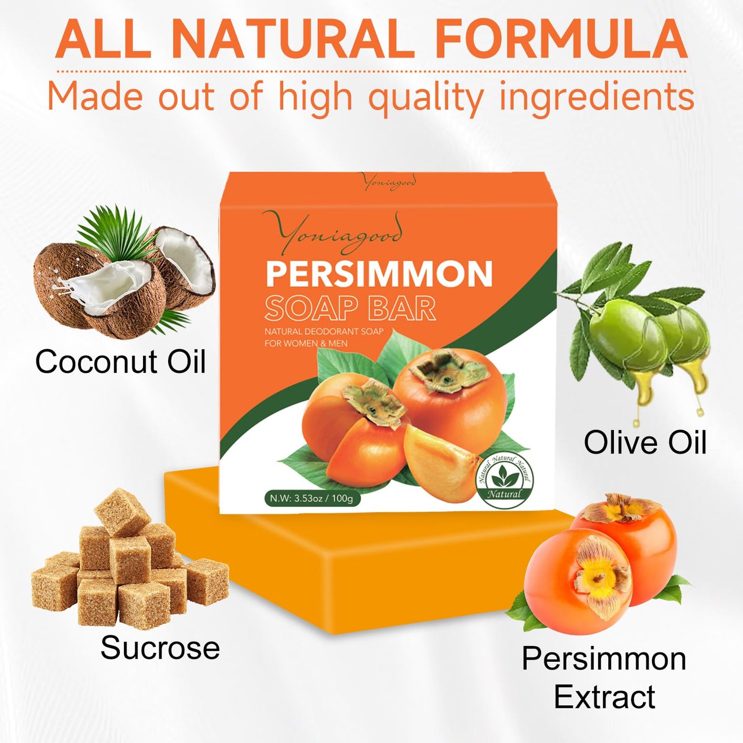 Yoniagood 3-Pack Persimmon Soap Bars โ Natural Deodorant Body Soap for Odor Control, Removes Strong Smell, Organic for Men & Women