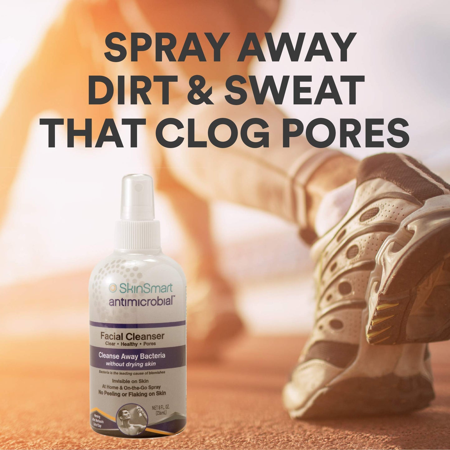 SkinSmart Facial Cleanser Spray for Breakouts - Fights Bacteria, Pimples & Sweat Irritation, Safe for Teens & Adults, 8 oz