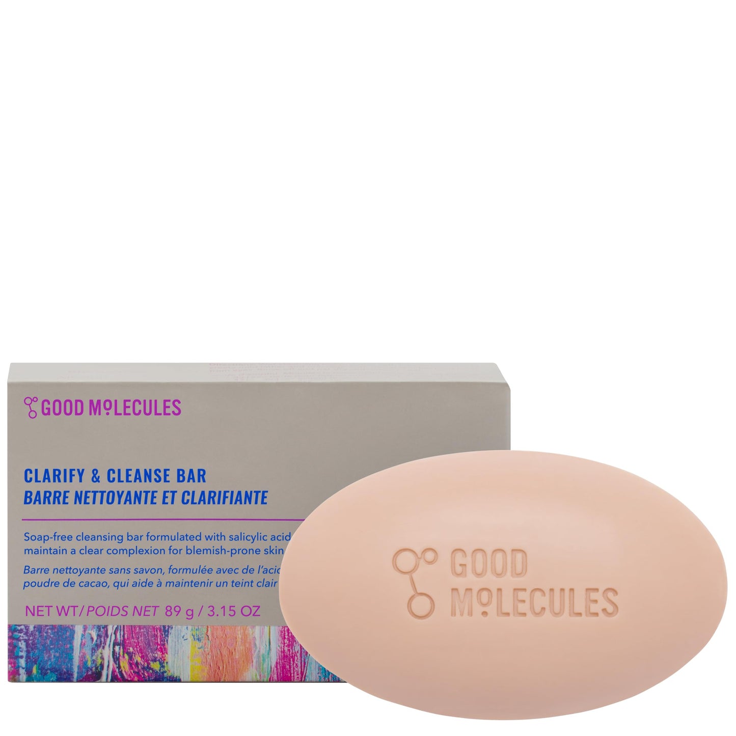 Good Molecules Clarify & Cleanse Bar – Soap-Free with Salicylic Acid (BHA) for Skin Tone, Face & Body Cleanser, Skincare for All Skin Types