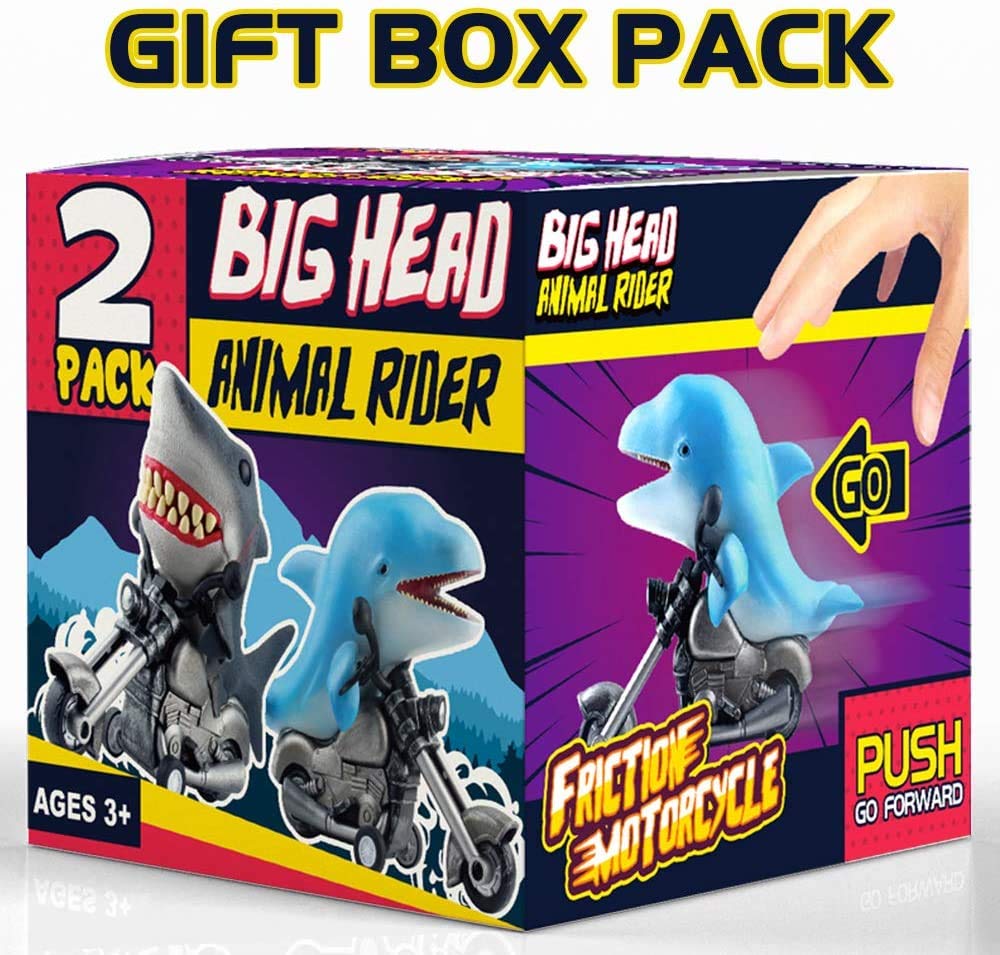 DINOBROS Shark Toy Car 2 Pack Friction Powered Motorcycle Monster Sea Animal Game Great White Shark and Dolphin Toys