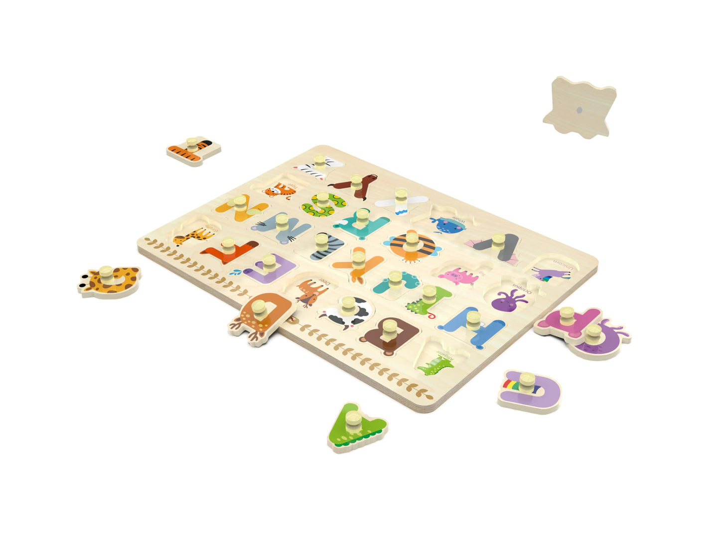 Wooden Alphabet Peg Puzzle for Toddlers – Knob Board, ABC Shape & Learning Toy, Chunky Preschool Puzzle for Boys & Girls Ages 2-4