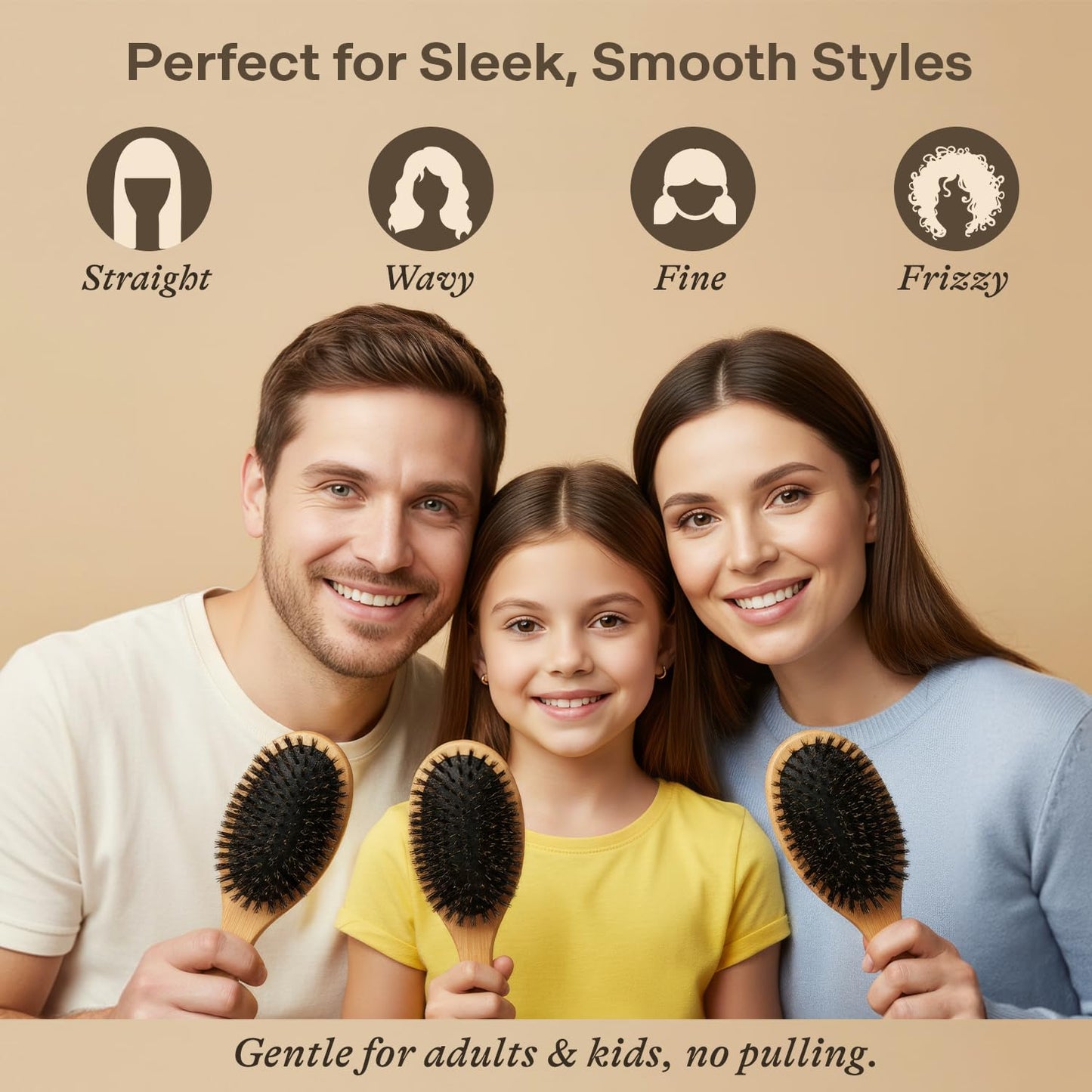 Boar Bristle Hair Brush for Women and Men, Natural 100% Soft Boars Hairbrush for Fine and Thin Hair