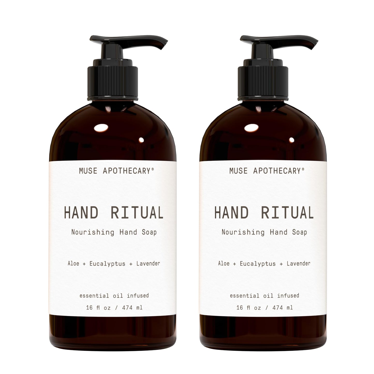 Muse Apothecary Hand Ritual Soap 2-Pack, 16oz, Nourishing & Aromatic with Aloe, Eucalyptus & Lavender, USDA Biobased, Essential Oils