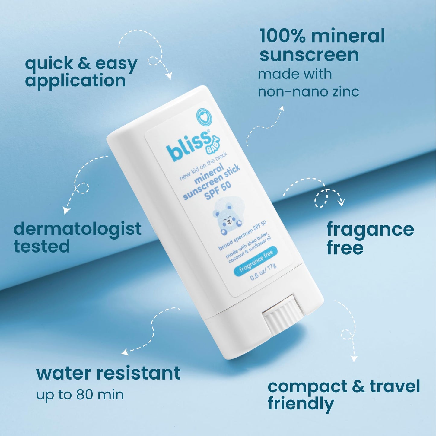 Bliss Baby Mineral Sunscreen Stick SPF 50 – Unscented, Hypoallergenic, Vegan, Water-Resistant, Natural Zinc Oxide for Sensitive Skin