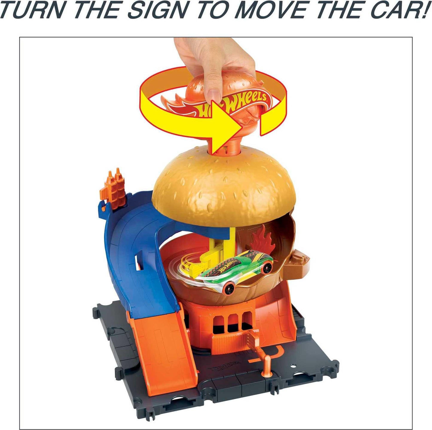Hot Wheels City Burger Drive-Thru Playset with 1 Vehicle, Connects to Other Playsets & Tracks, Gift for Kids Ages 4 to 8 Years Old