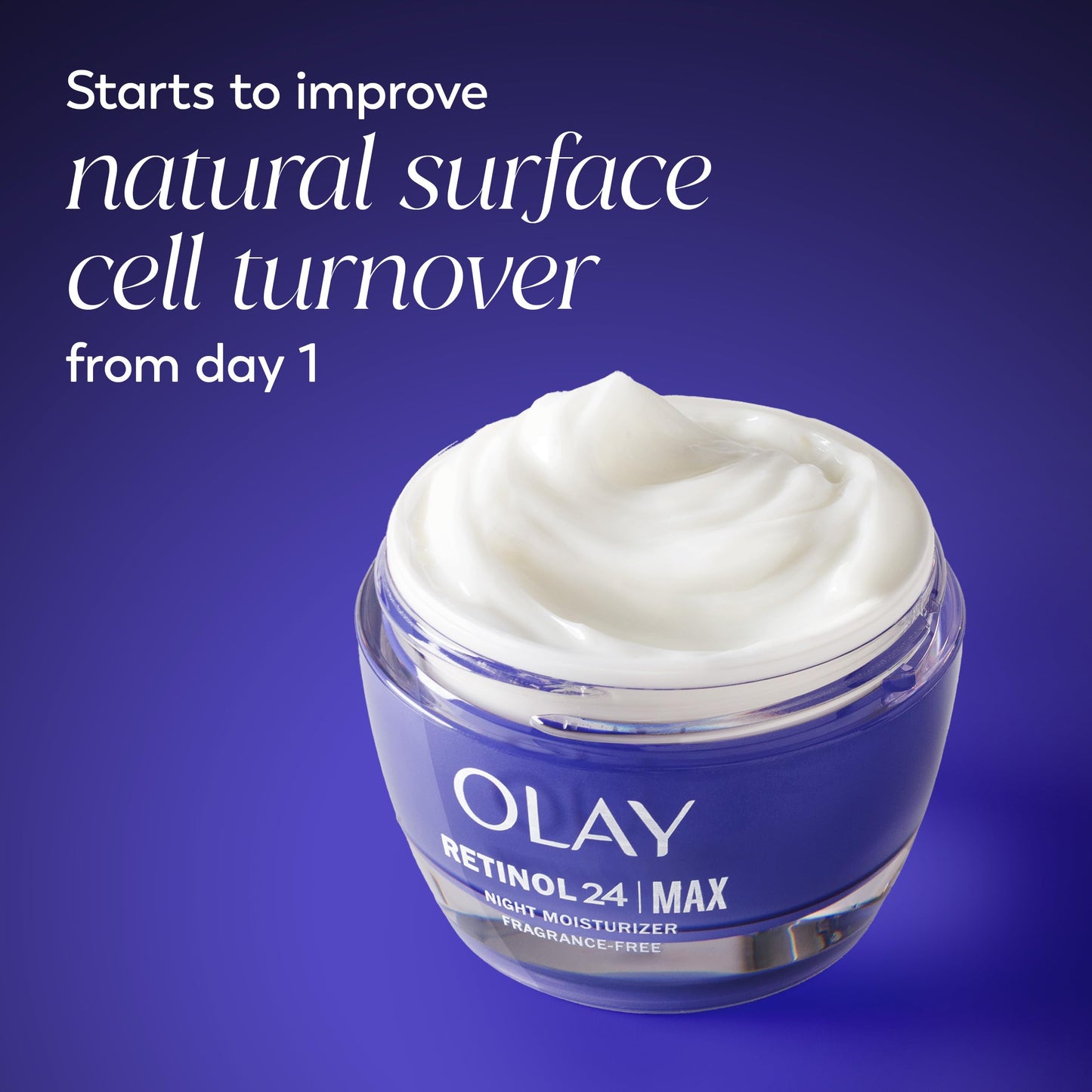Olay Retinol 24 MAX Night Face Moisturizer - Fragrance-Free Anti-Aging Cream for Women with Peptides & Glycerin, Hydrates, Firms & Smooths Fine Lines, 1.7 Oz