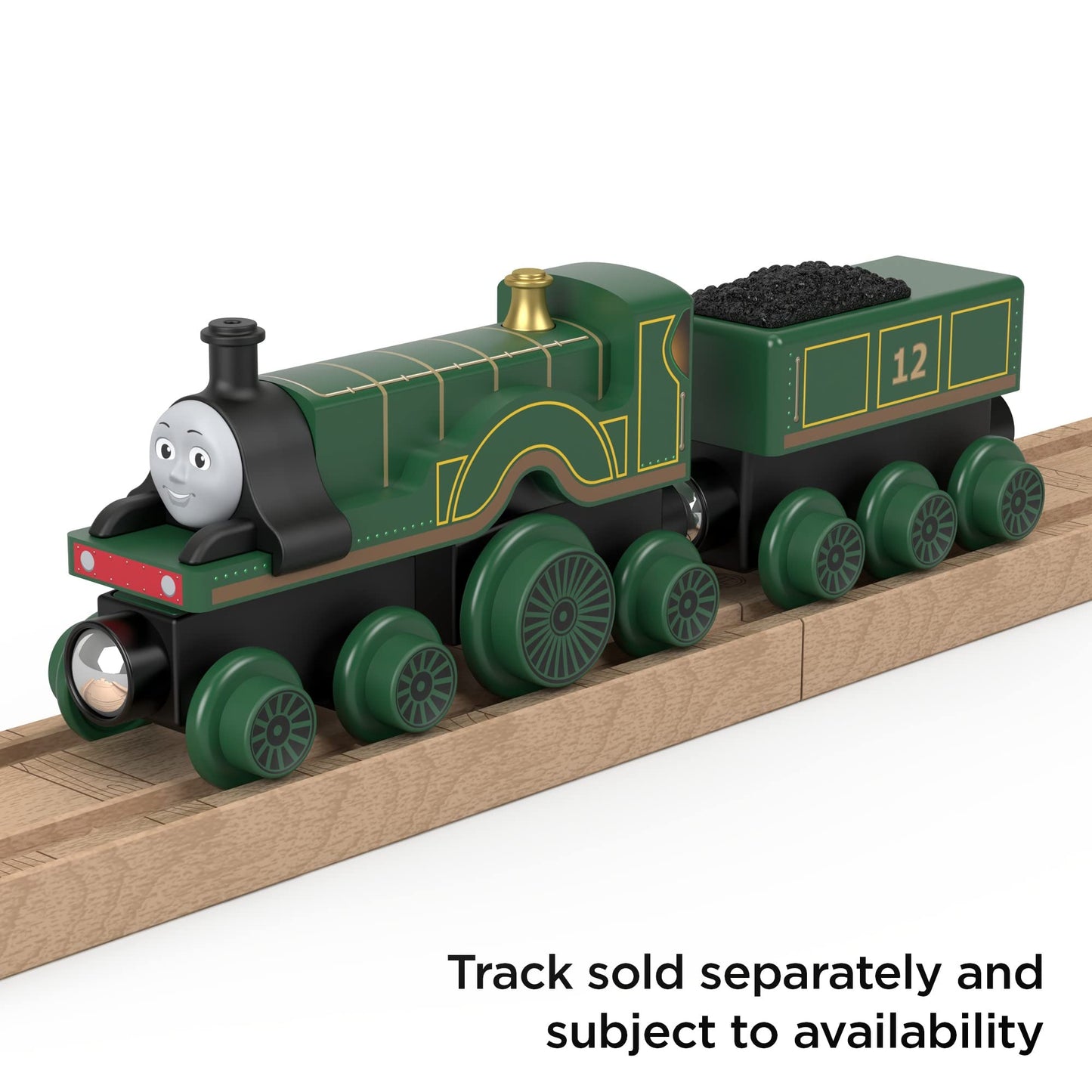 Thomas & Friends Wooden Railway, Emily Engine and Coal Car, push-along train made from sustainably sourced wood for kids 2 years and up
