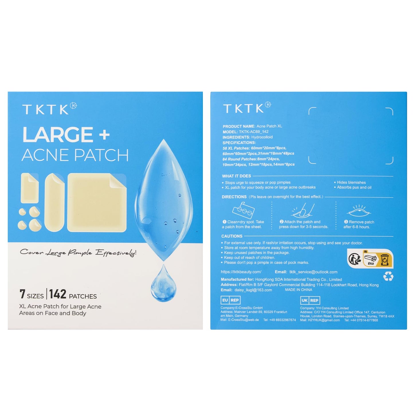 Large Pimple Patches for Face & Body – 7 Sizes XL Hydrocolloid Acne Bandages for Chin, Forehead, Nose, Back – 142 Count (Square, Strip, Dot)