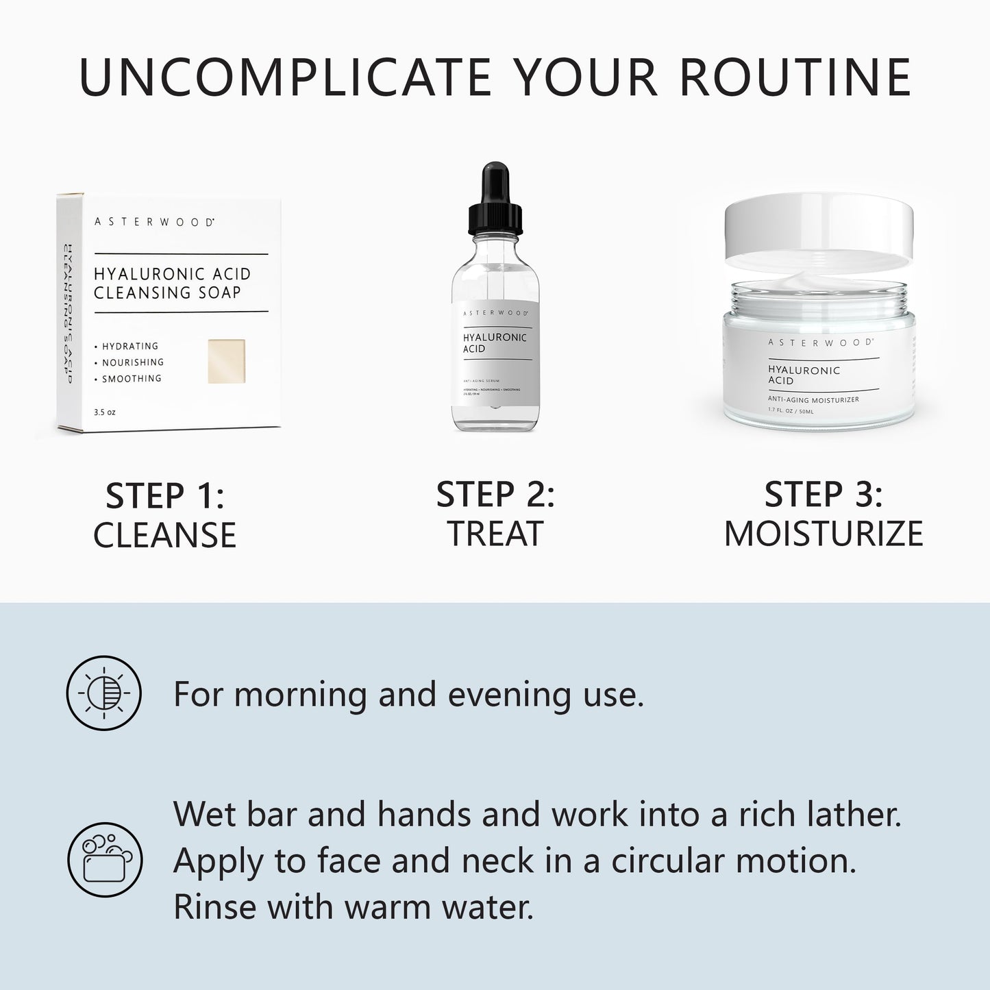 Asterwood Hyaluronic Acid Face Soap - Hydrating, Collagen-Boosting, Plumping & Soothing, Fragrance-Free, Sensitive Skin Friendly, 3.5 oz