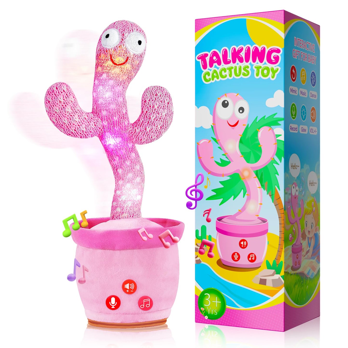 SANJOIN Dancing Talking Cactus Toy – Volume Adjustable, Mimics & Records, Sings English Songs, Tummy Time Baby Toys & Gifts