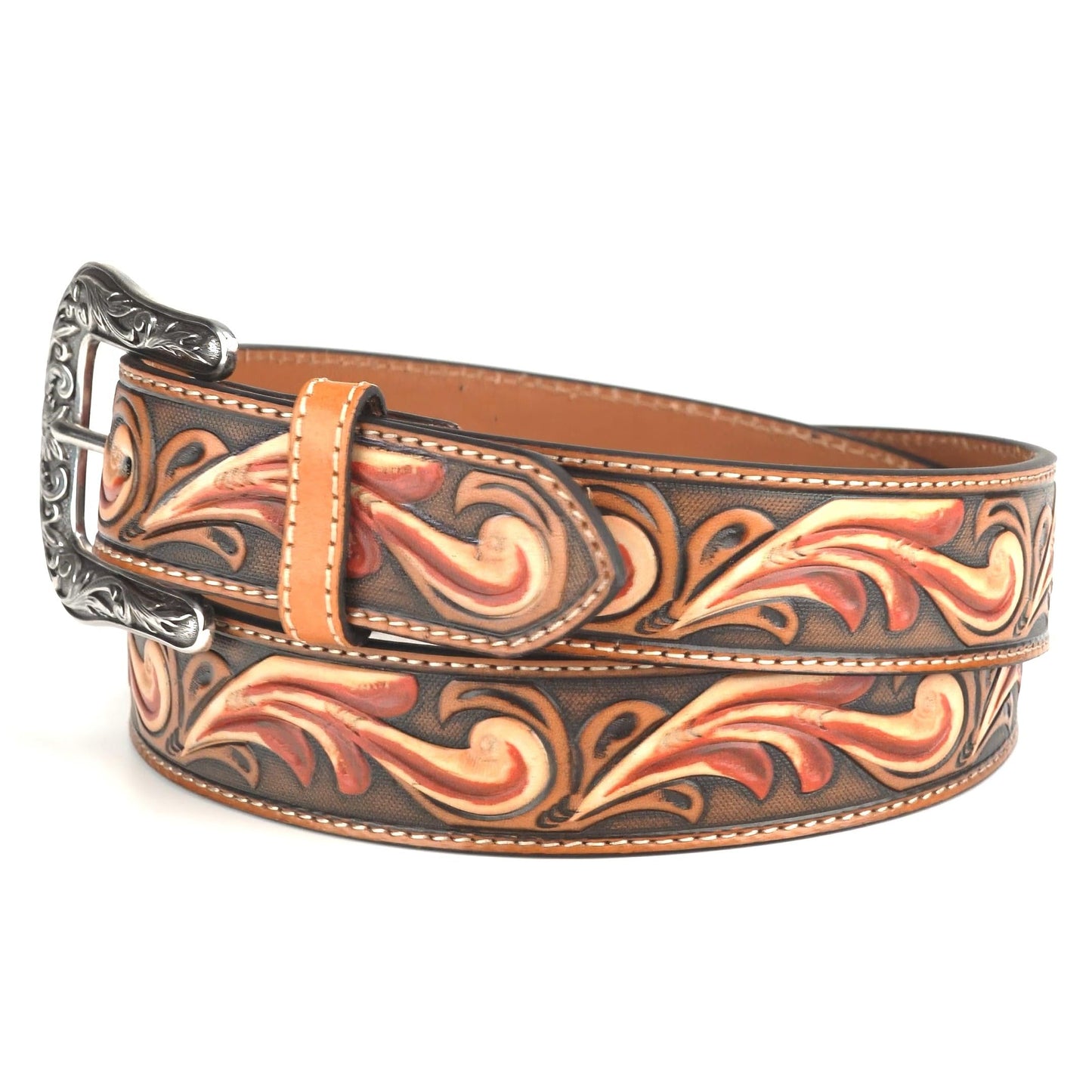 ARIAT Women's Floral Embossed Rose and Accents Belt, Tan, Small