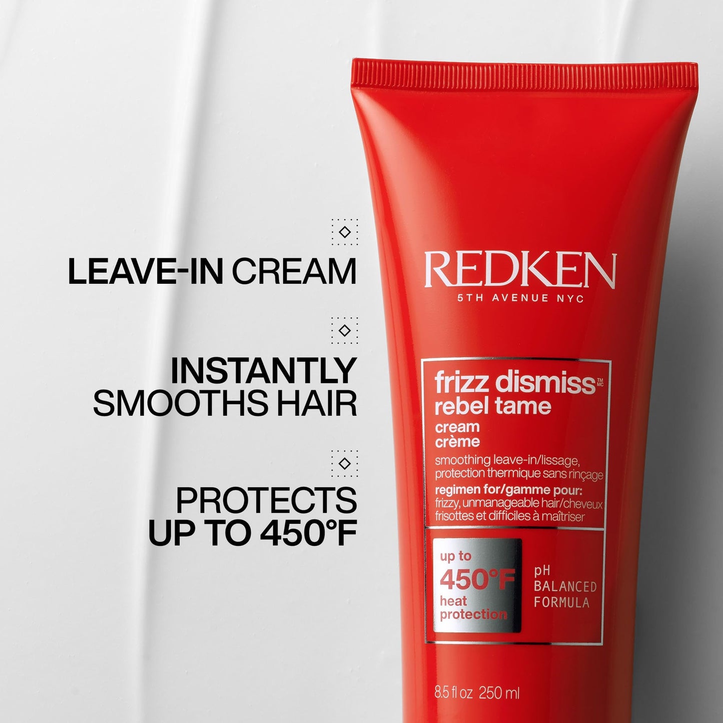 Redken Frizz Dismiss Rebel Tame Heat Protective Leave-In Cream For Frizzy Hair - Protects Hair Against Frizz, 8 Oz