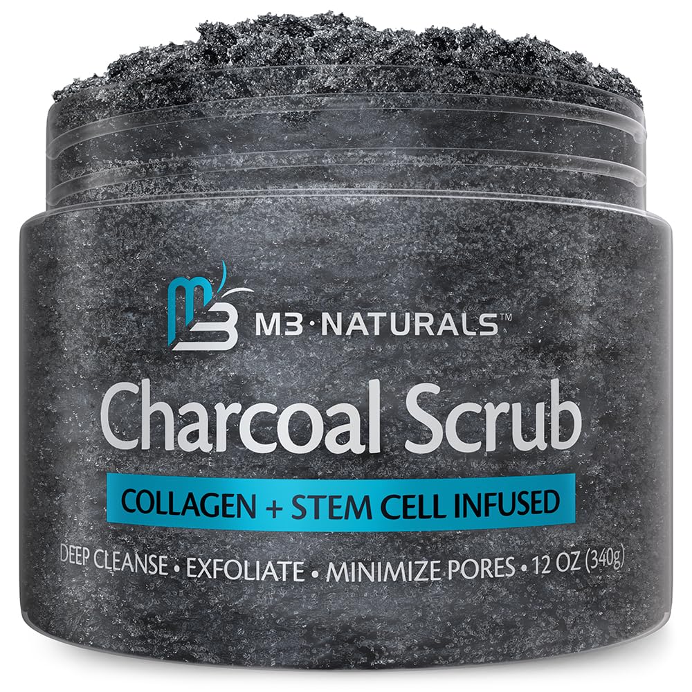 M3 Naturals Charcoal Exfoliating Salt Scrub with Collagen & Stem Cells – Detox, Tone & Smooth Face, Body, Armpits & Feet