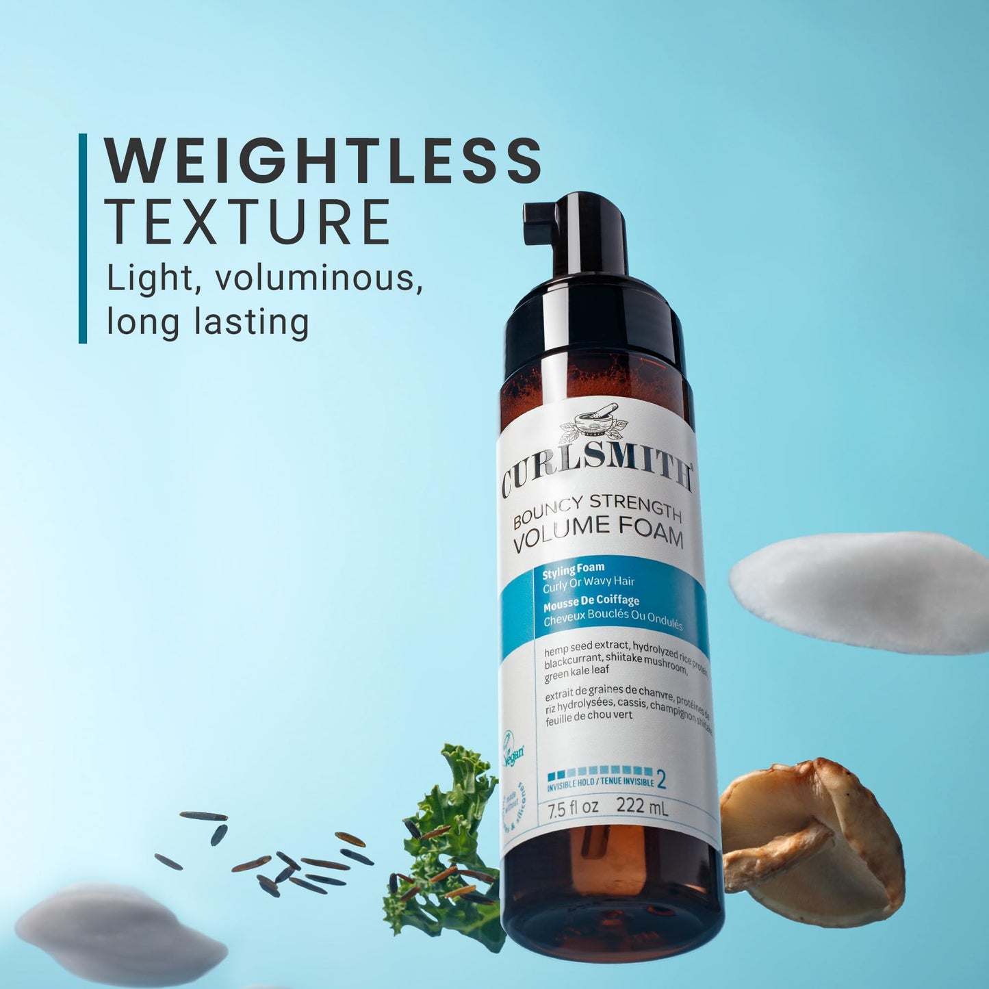 CURLSMITH - Bouncy Strength Volume Foam, Styling Foam for Curly & Wavy Hair, Light Hold (7.5 fl oz)