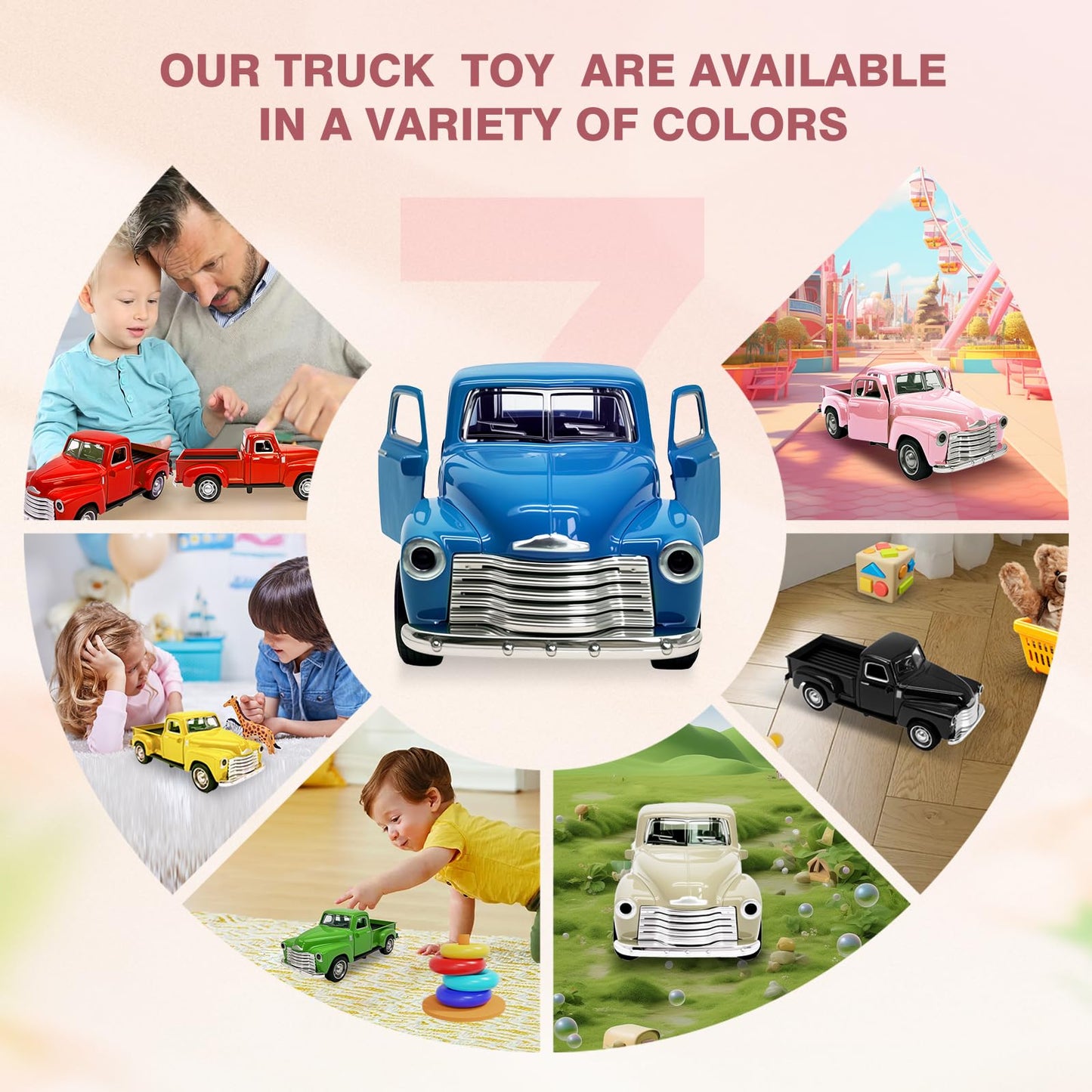 AGSIXZLAN Little Blue Truck Toy for Toddlers 2-8, 1:32 Alloy Driveable Car with Opening Doors – Birthday, Easter & Christmas Gift
