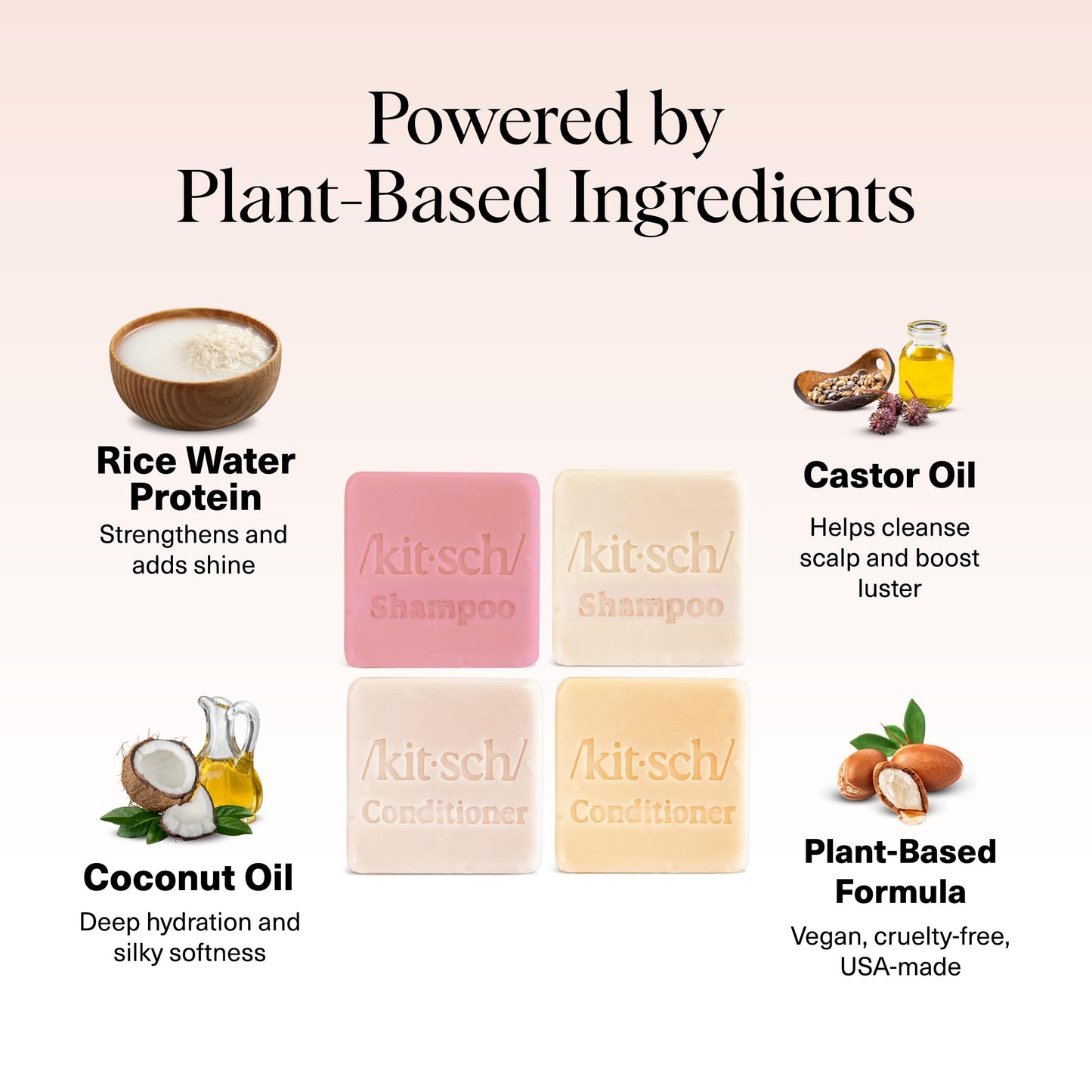 Kitsch Shampoo & Conditioner Bar Set – 4pc Sampler with Rice Water, Castor Oil & Coconut Oil – Bottle-Free Hair Care for Growth, Repair & Hydration