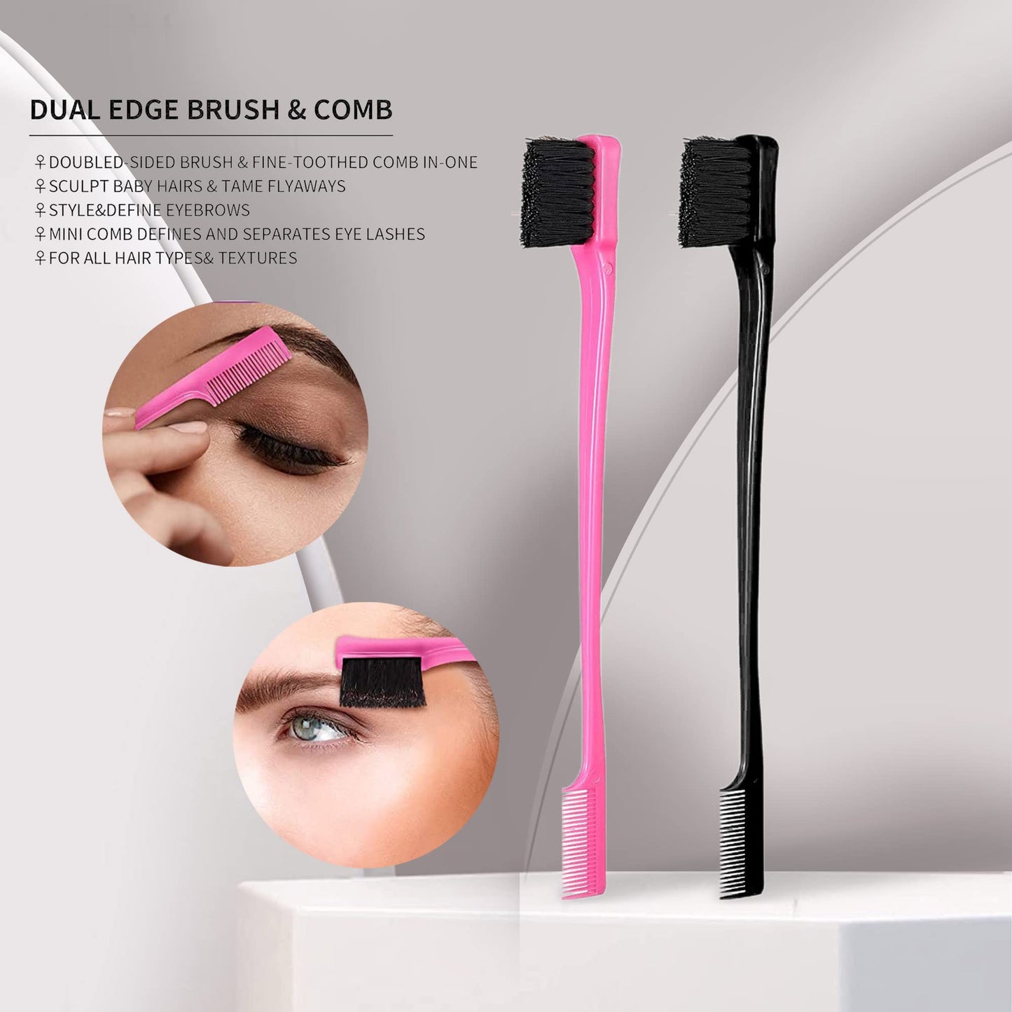 Foxi Fresh Double Sided Edge Control Hair Brush Comb Combo Pack 2 Pieces Pink and Black