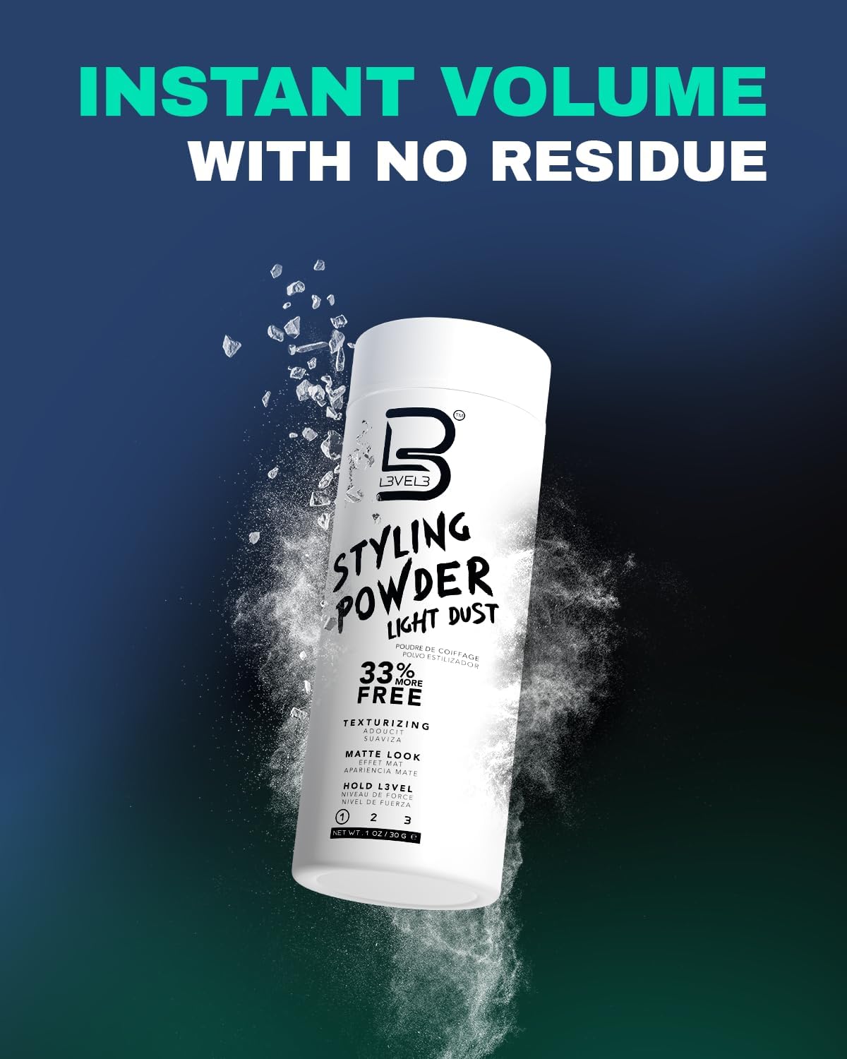 L3 Level 3 Light Hold Styling Powder - Natural Matte Hairstyle - Texturizing and Volumizing (30 Grams)