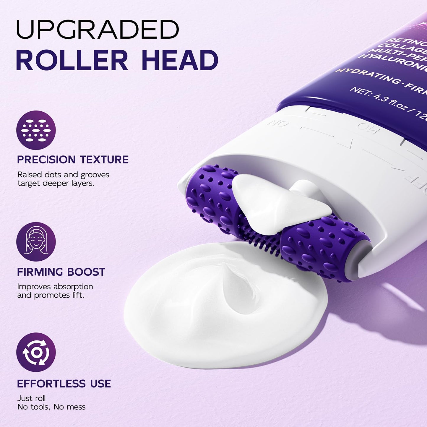 Firming Neck & Décolleté Cream with Retinol, AH-8, Collagen & Squalane – Wrinkle & Crepey Skin Treatment with Massage Roller, 4.3 fl oz