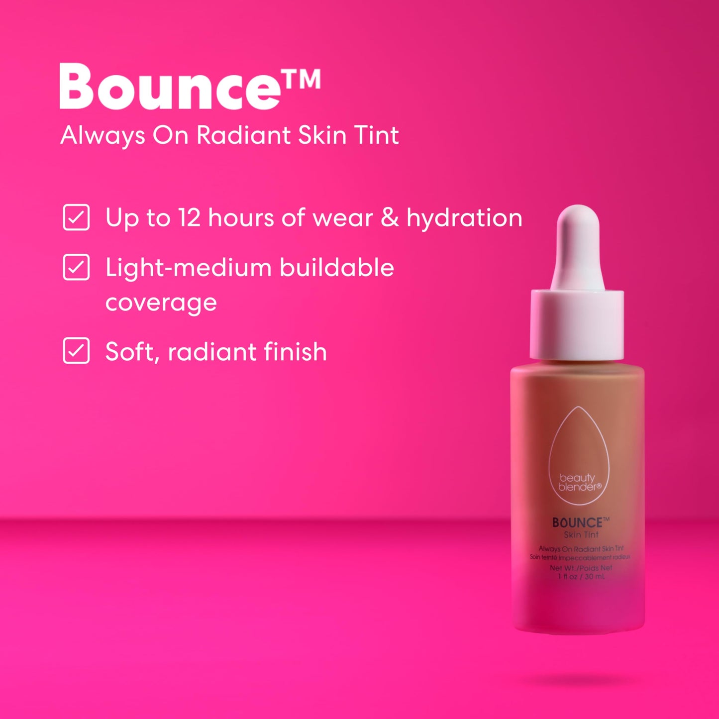 Beautyblender Always-On Radiant Skin Tint – Medium 1, 12-Hour Wear, Breathable Serum Foundation with Hyaluronic Acid & Niacinamide