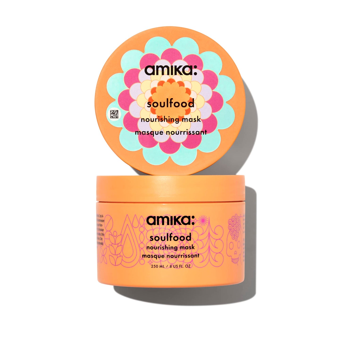 Amika Soulfood nourishing mask with colorful lid on a white background