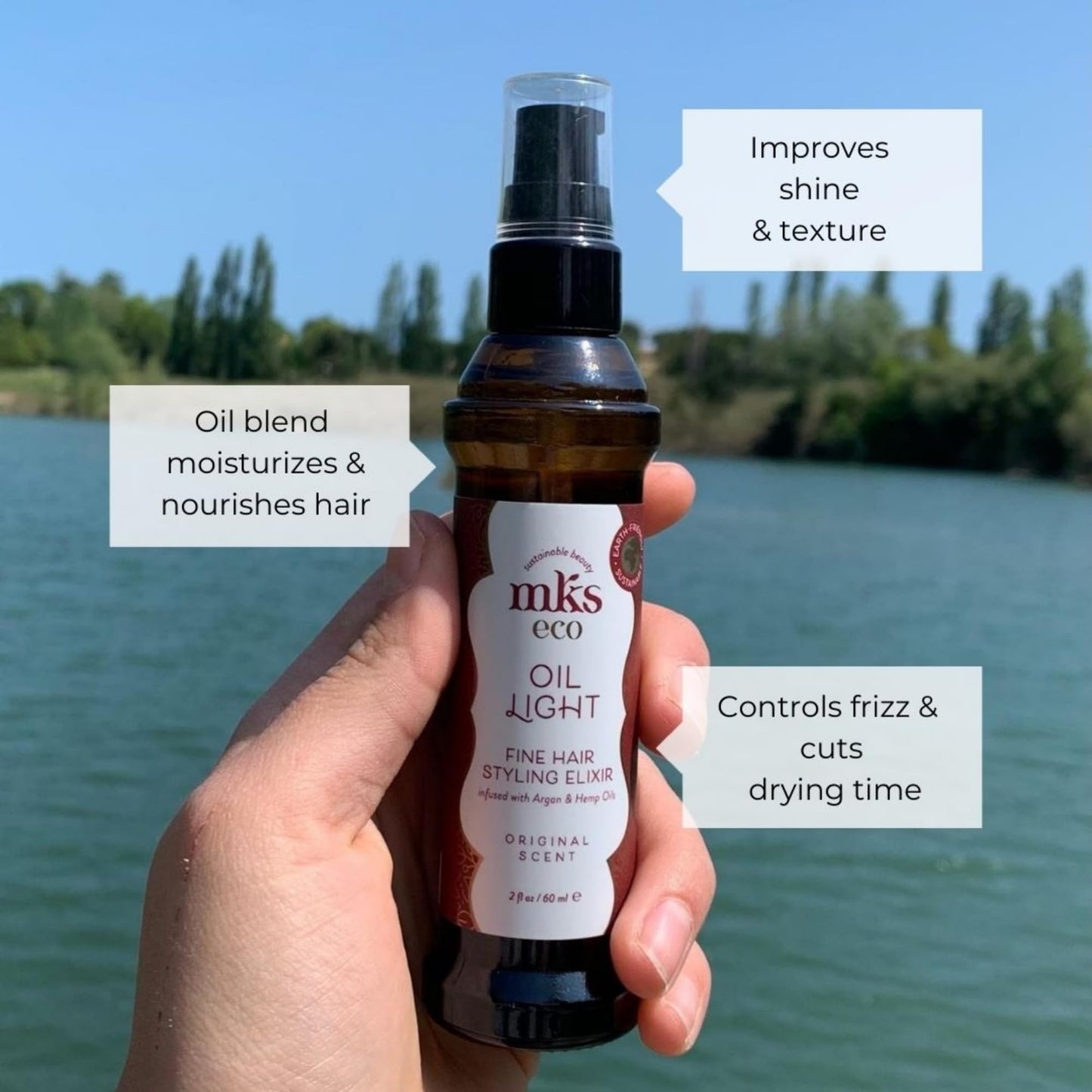 MKS Eco Original Hair Styling Elixir 2 fl oz | Argan & Hemp Seed Oil for Fine Hair | Moisturizing, Nourishing & Frizz Control | Vegan, Cruelty-Free