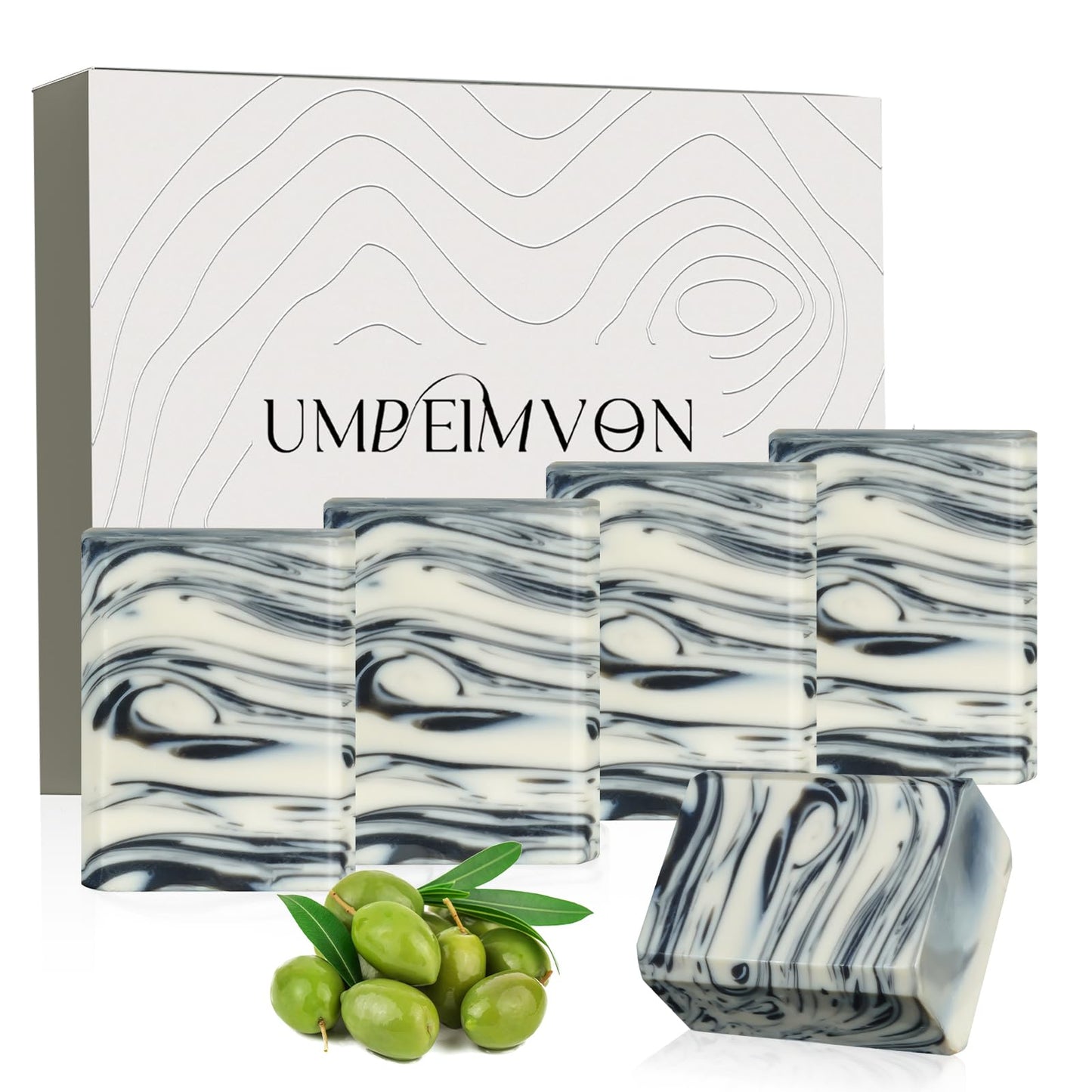 Umpeimvon 5-Pack Handmade Castile Soap Bars – Organic Olive & Coconut Oil, Cold Process, Natural Moisturizing Soap for Men & Women, 3.53 oz