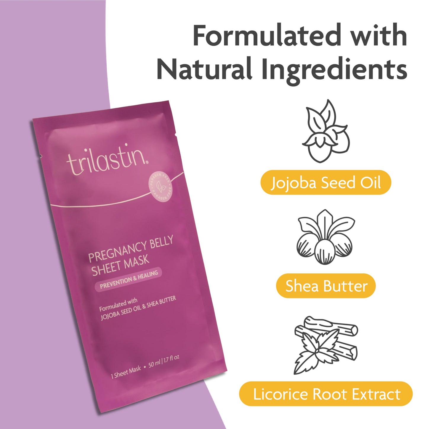 TriLASTIN Belly Mask for Pregnant Women – Hydrating, Soothes Itchy Skin, Reduces Stretch Marks, Safe & Paraben-Free, 1 Pack