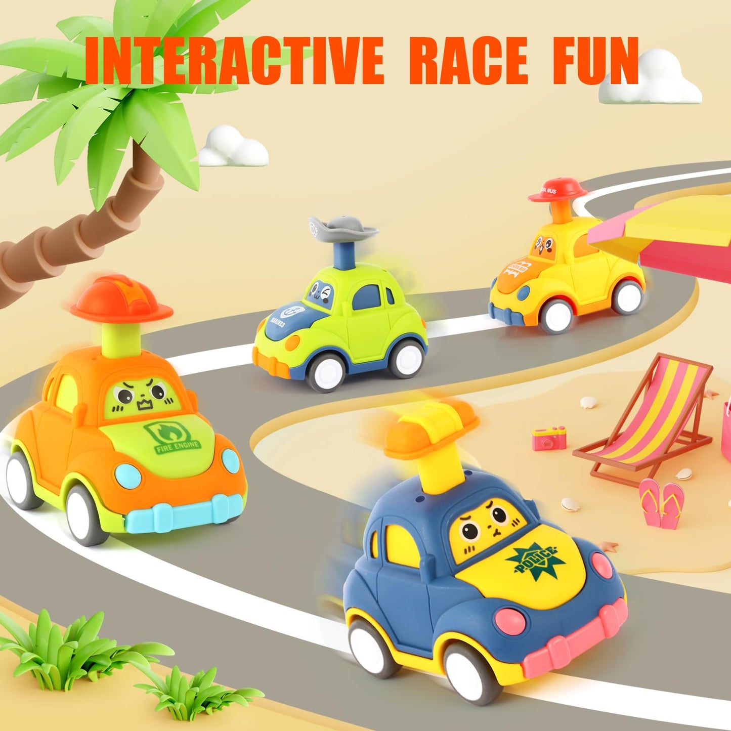 QSONSELL Pull Back Car Toys for Toddlers 1-3 | Birthday Gifts, Party Favors, Goodie Bag Stuffers for Boys & Girls