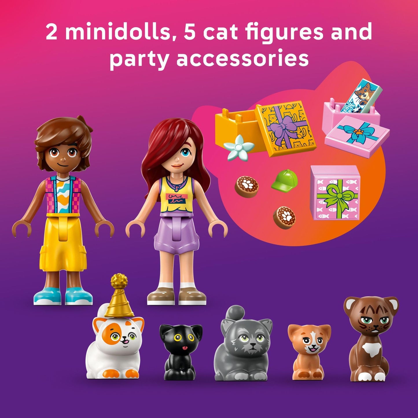 LEGO Friends Cat Birthday Party & Tree House Set - Building Blocks with Cat Toys & 2 Minidolls, Creative Storytelling Toy for Kids 9+