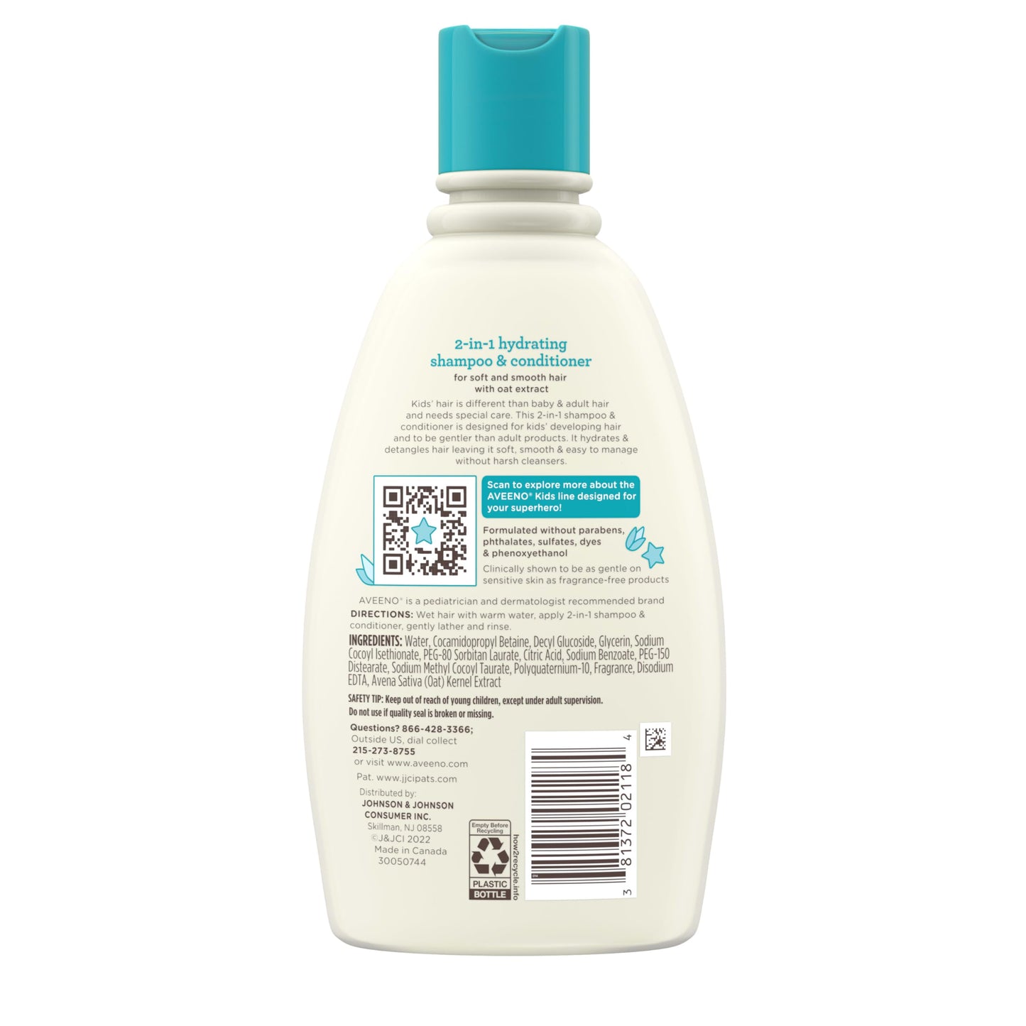 Aveeno Kids 2-in-1 Hydrating Shampoo & Conditioner with Oat Extract, Gently Cleanses, Detangles & Moisturizes, For Sensitive Scalp, 12 fl oz