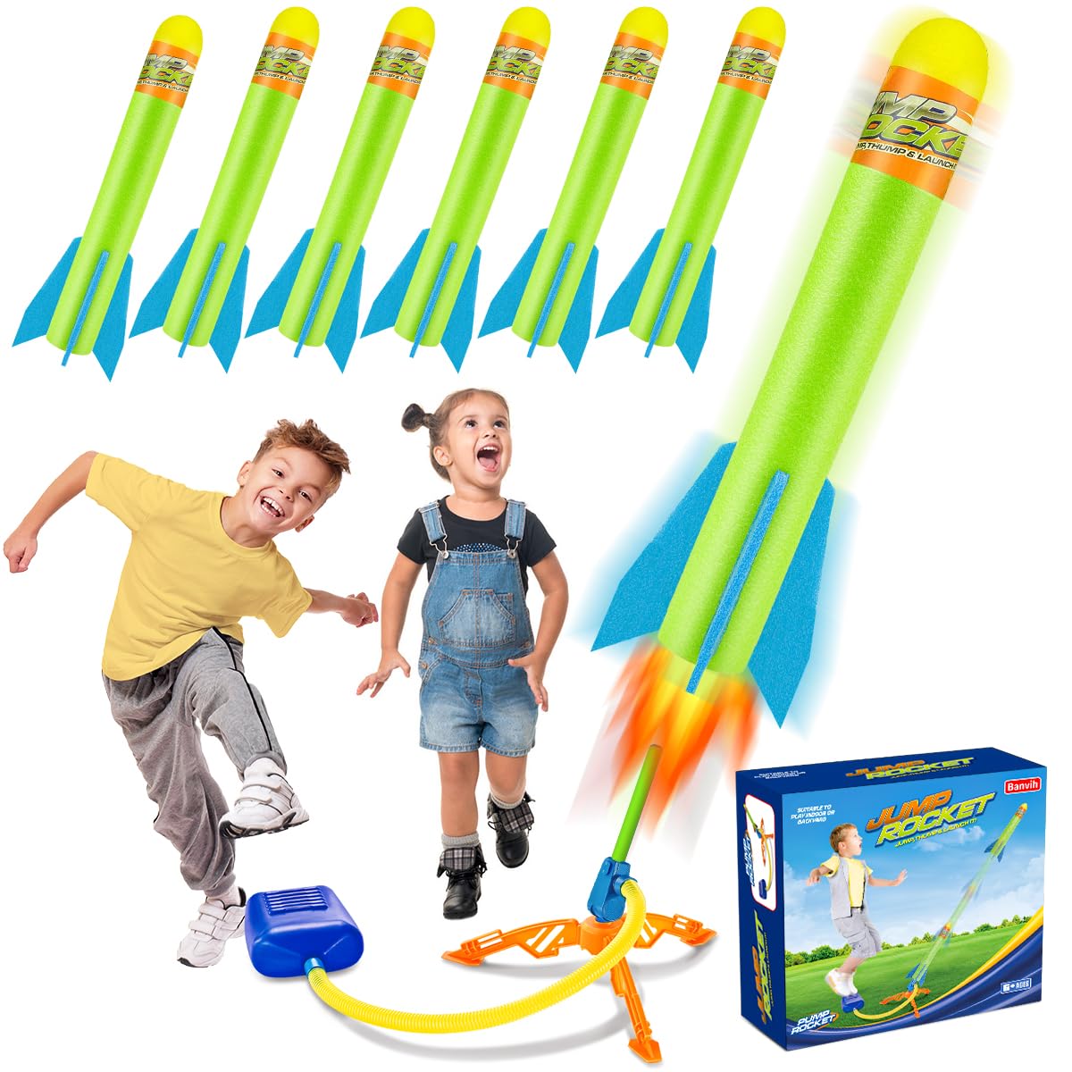 Banvih Kids Rocket Launcher Toy – 6 Foam Rockets, Launch Up to 120ft, Outdoor Game, Birthday Gift & Stocking Stuffer for Ages 3+