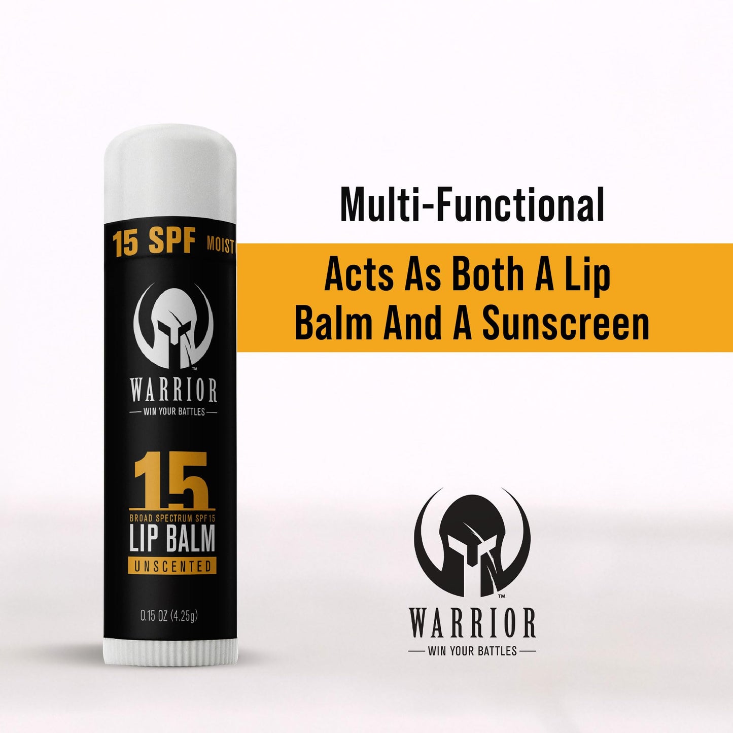 Warrior SPF 15 Unscented Lip Balm โ Purified Beeswax Chapstick, UV & Weather Protection, Military-Grade Lip Sunscreen 0.15 oz