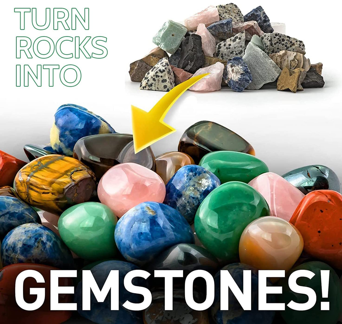 Zcvtbye Rock Tumbler Kit,Rock Polisher for Kids & Adults,Includes 2 Belts,Bag of Rough Stones,4 Coarse Grinding,Finely Ground,Polishing Grits