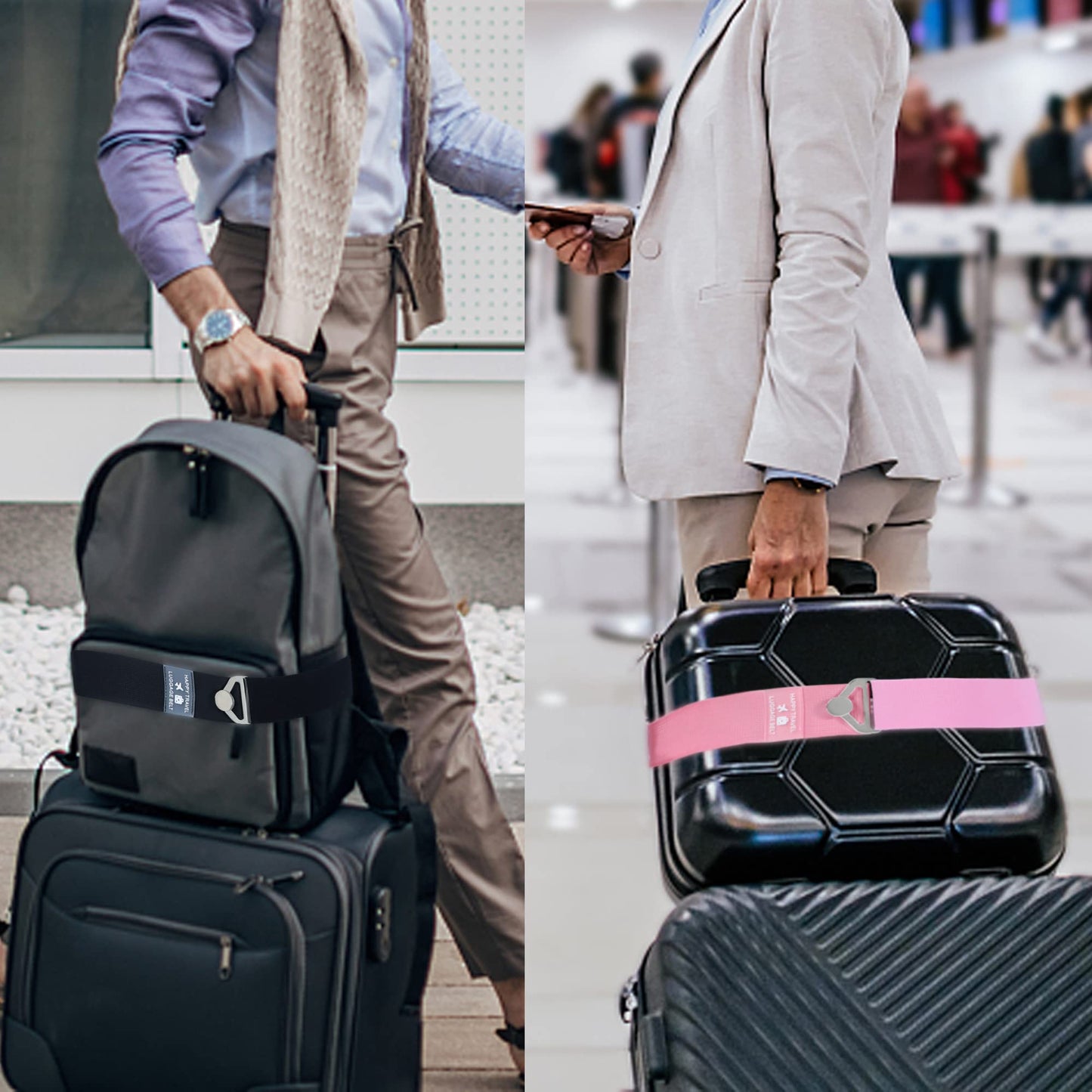 Bylion 2-in-1 Travel Belt – Adjustable Luggage Strap with Alloy Buckle & Elastic Bungee for Add-a-Bag, Hands-Free Airport Travel (Black)