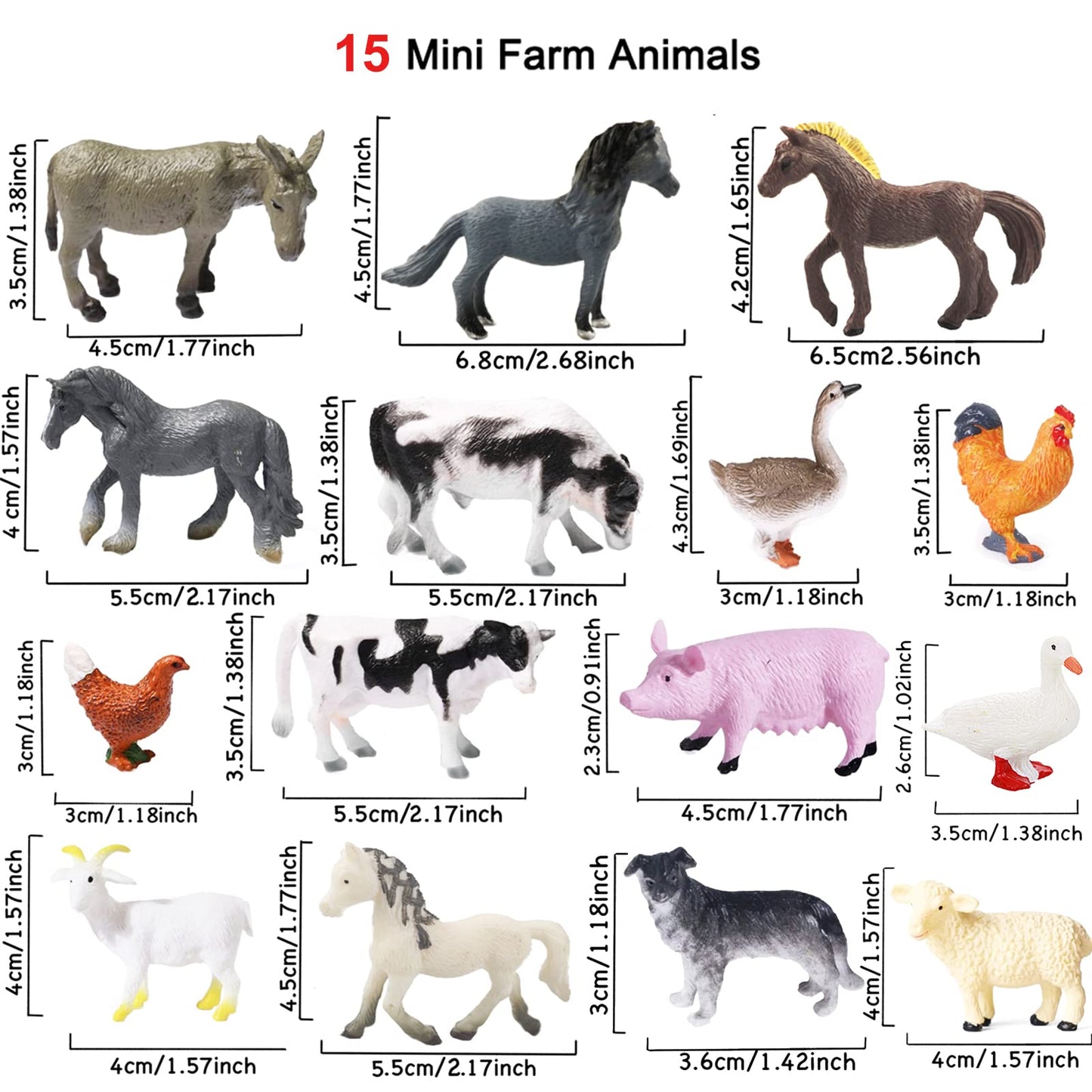 15-Piece Mini Farm Animal Figurines Set – Realistic Plastic Toys for Learning, Play, Cake Toppers, Party Supplies, Easter & Birthday
