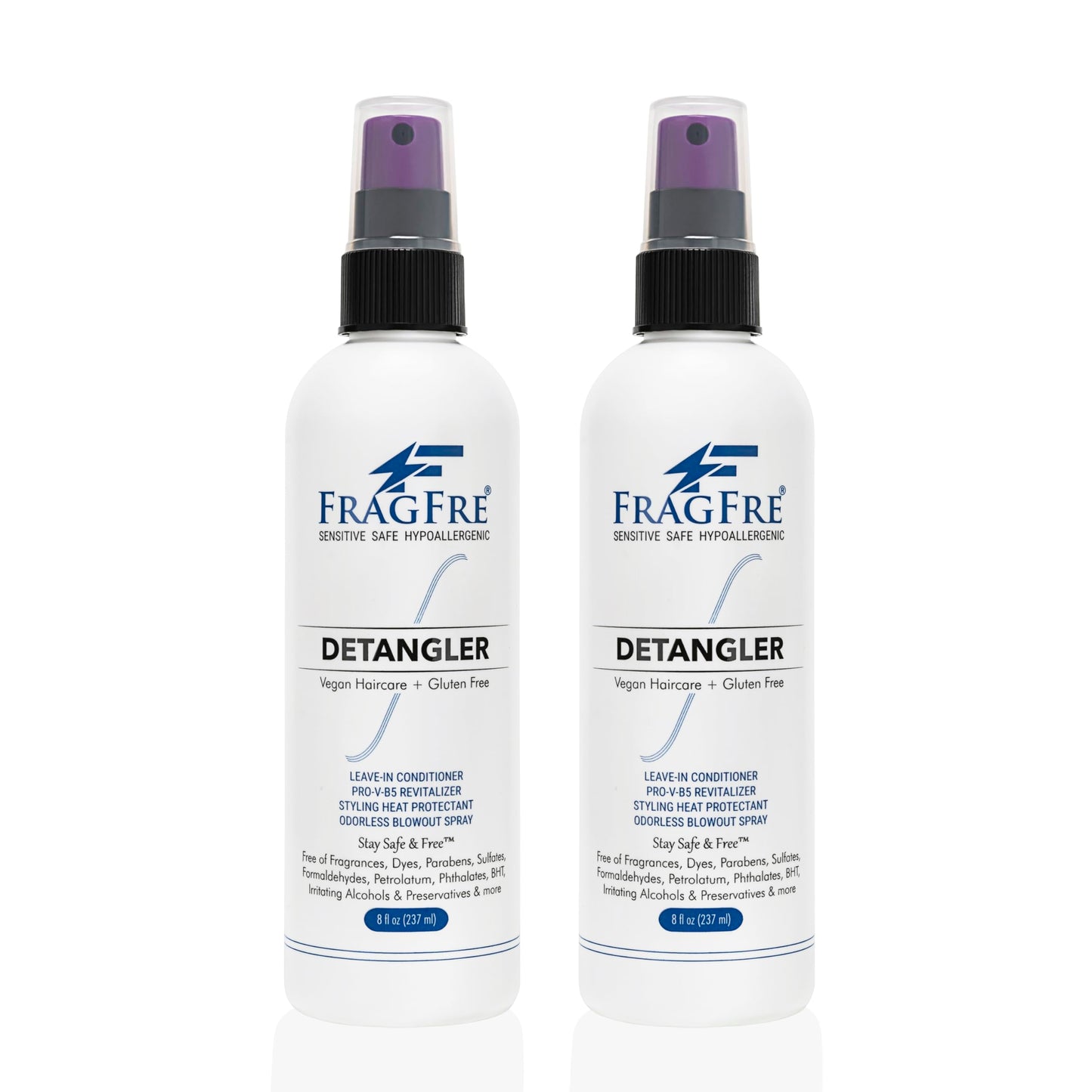 FRAGFRE Hair Detangler Spray 8 oz – Leave-In Conditioner & Heat Protectant for Sensitive Scalp – Fragrance Free, Gluten Free, Vegan, Cruelty Free