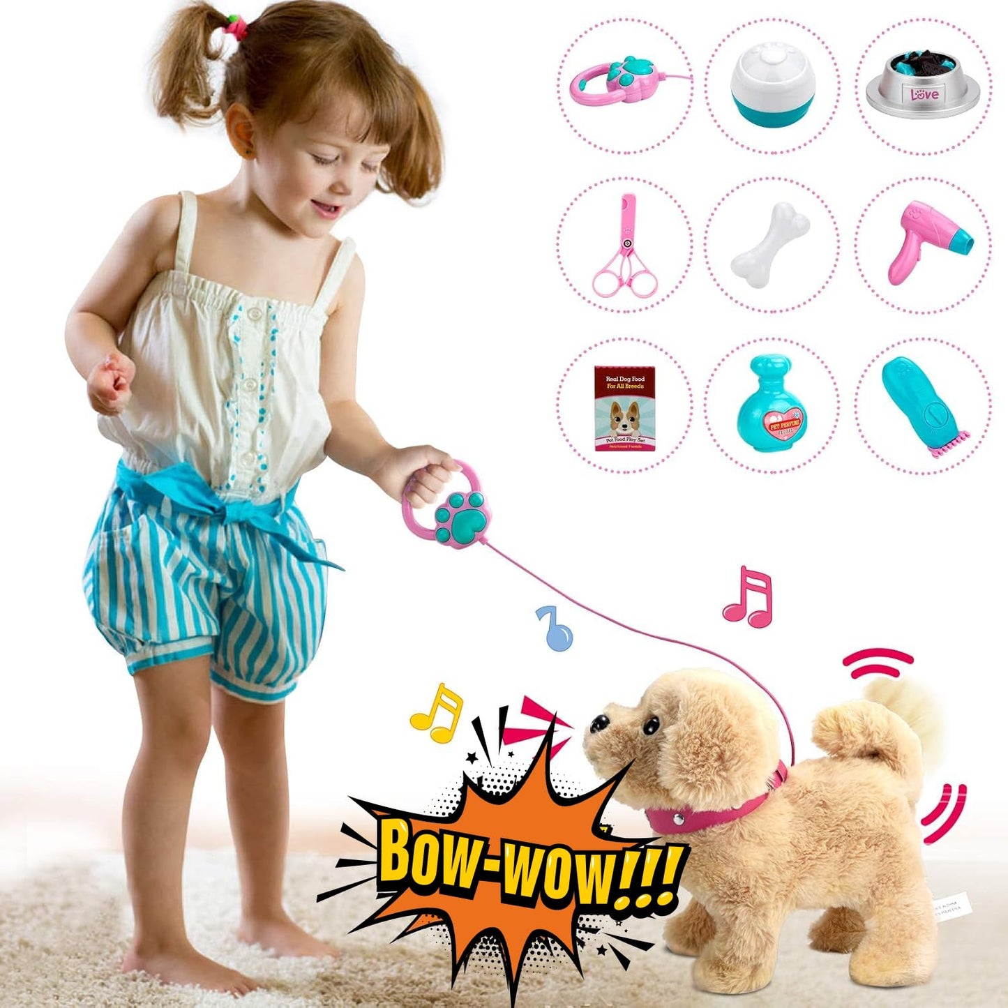 Koonie Talking Plush Golden Retriever Puppy - Repeats What You Say, Barks and Walks - Electronic Interactive Stuffed Dog for Kids