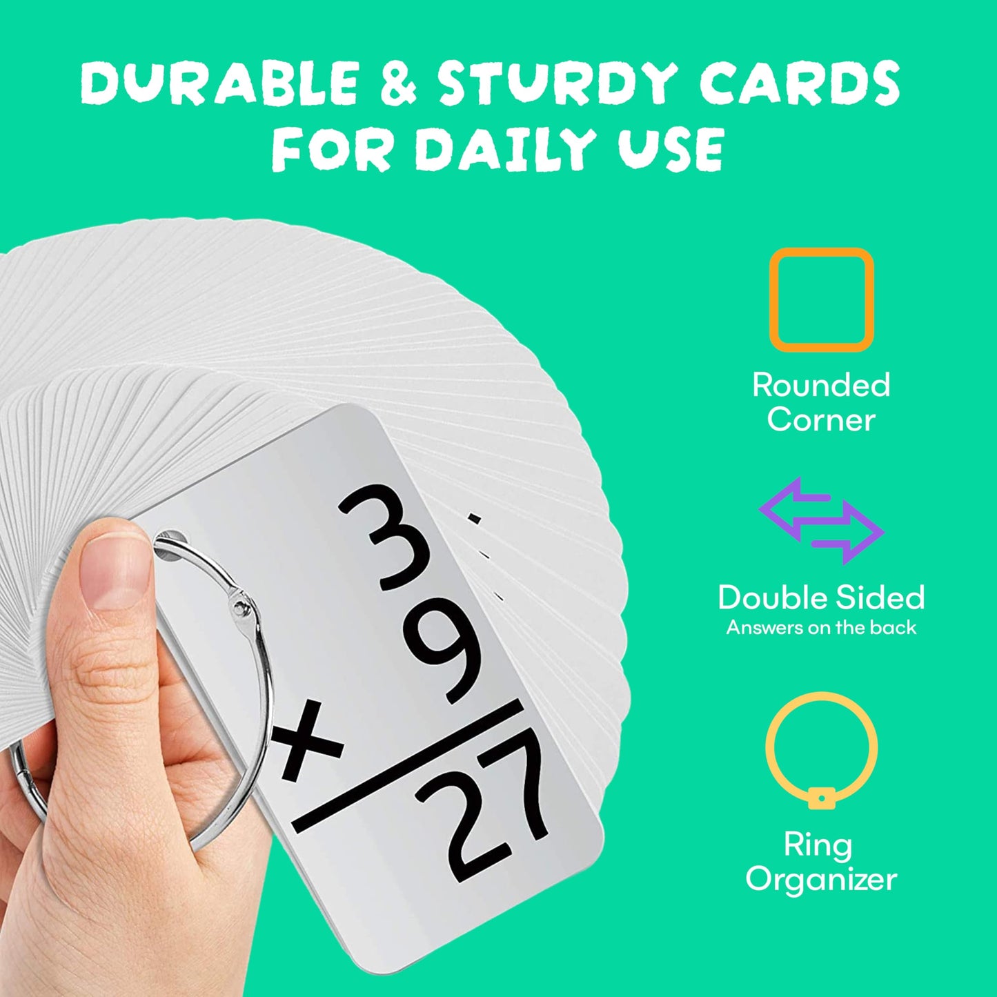 Star Right Multiplication Flash Cards - 169 Hole-Punched Times Tables Cards with 2 Rings for Kids 8+, Home & School Practice