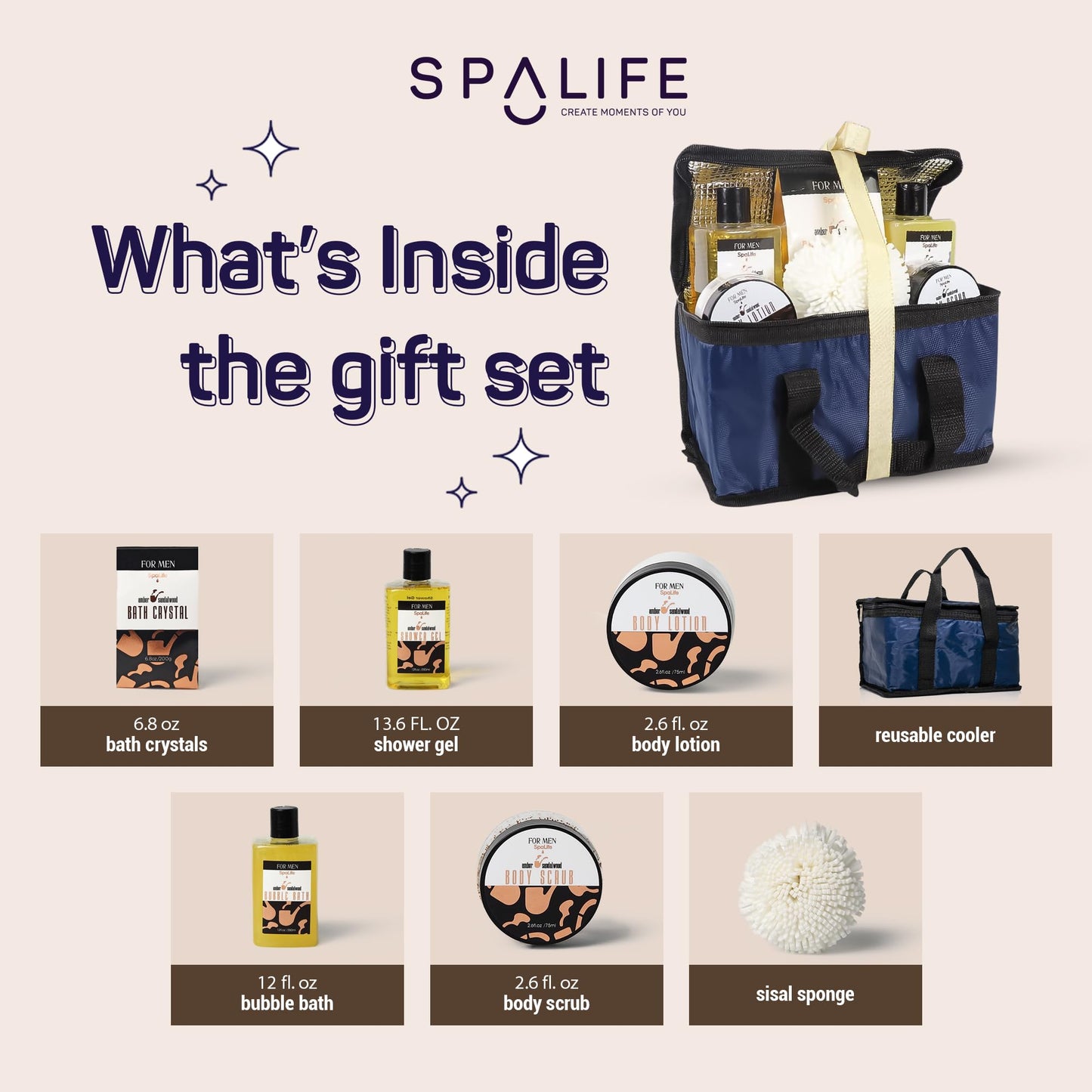 SpaLife Men’s Sandalwood Luxury Skincare Set – Exfoliating Scrub & Complete Bath & Body Care for Cleansing, Moisturizing, Rejuvenation