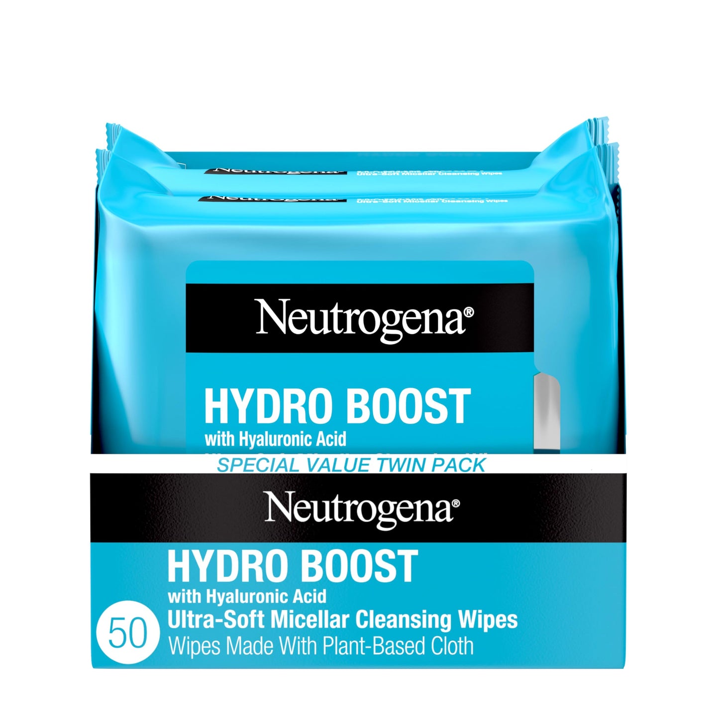 Neutrogena Hydro Boost Micellar Cleansing Wipes with Hyaluronic Acid – Hydrating Makeup Remover for Waterproof Makeup, Hypoallergenic, 2 x 25 ct