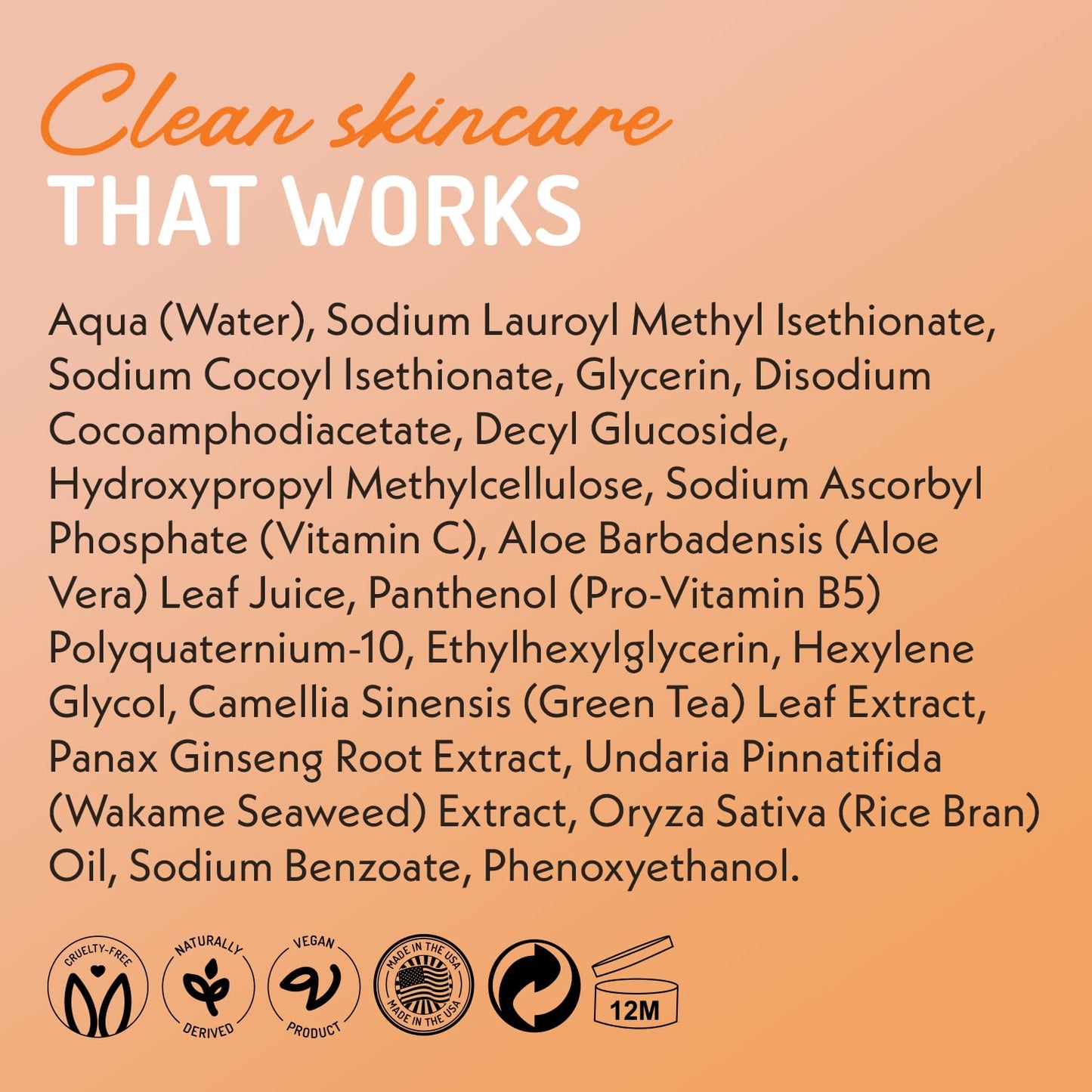 Vitamin C Face Cleanser 8 oz – Gentle Gel for Uneven Skin, Age Spots & Fine Lines, with Aloe Vera, Green Tea & Ginseng