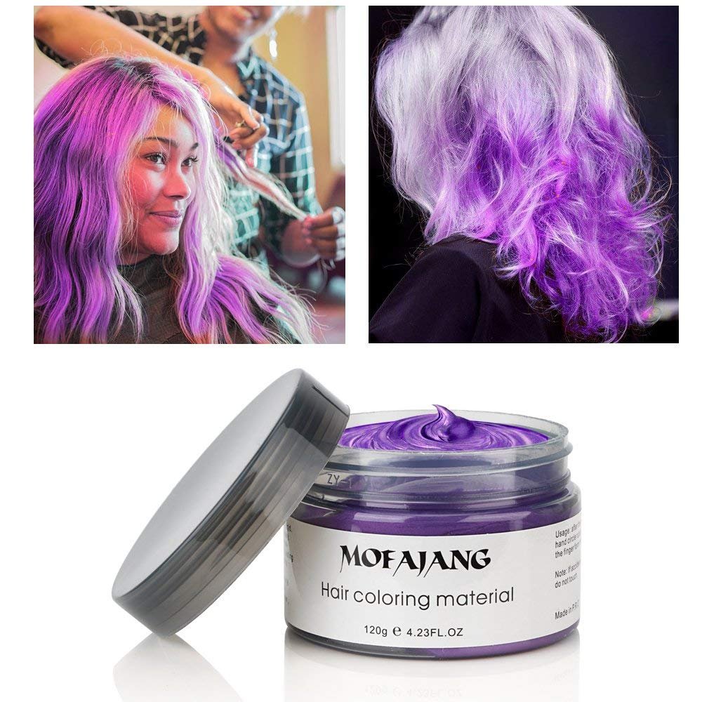Mofajang Hair Wax Dye Styling Cream Mud, Natural Hairstyle Color Pomade, Washable Temporary, Purple