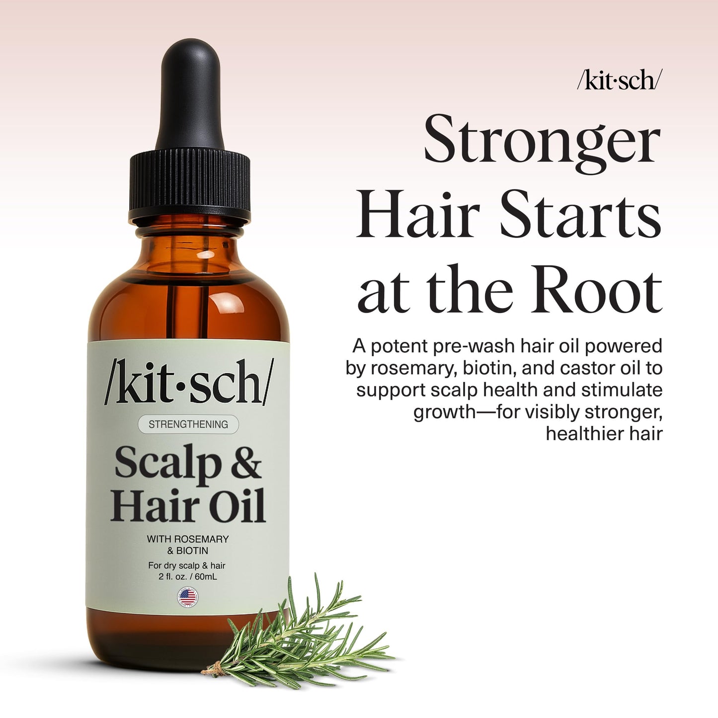 Kitsch Rosemary Oil Pre-Wash Strengthening Hair Oil with Castor, Biotin, Jojoba, Lavender Scent, 60ml