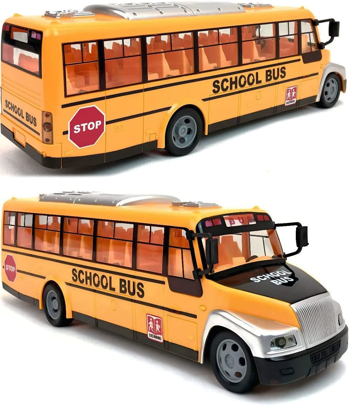 Liberty Imports RC School Bus - 2.4Ghz Remote Control Toy Bus with LED Lights, Rechargeable Electronic Vehicle for Kids