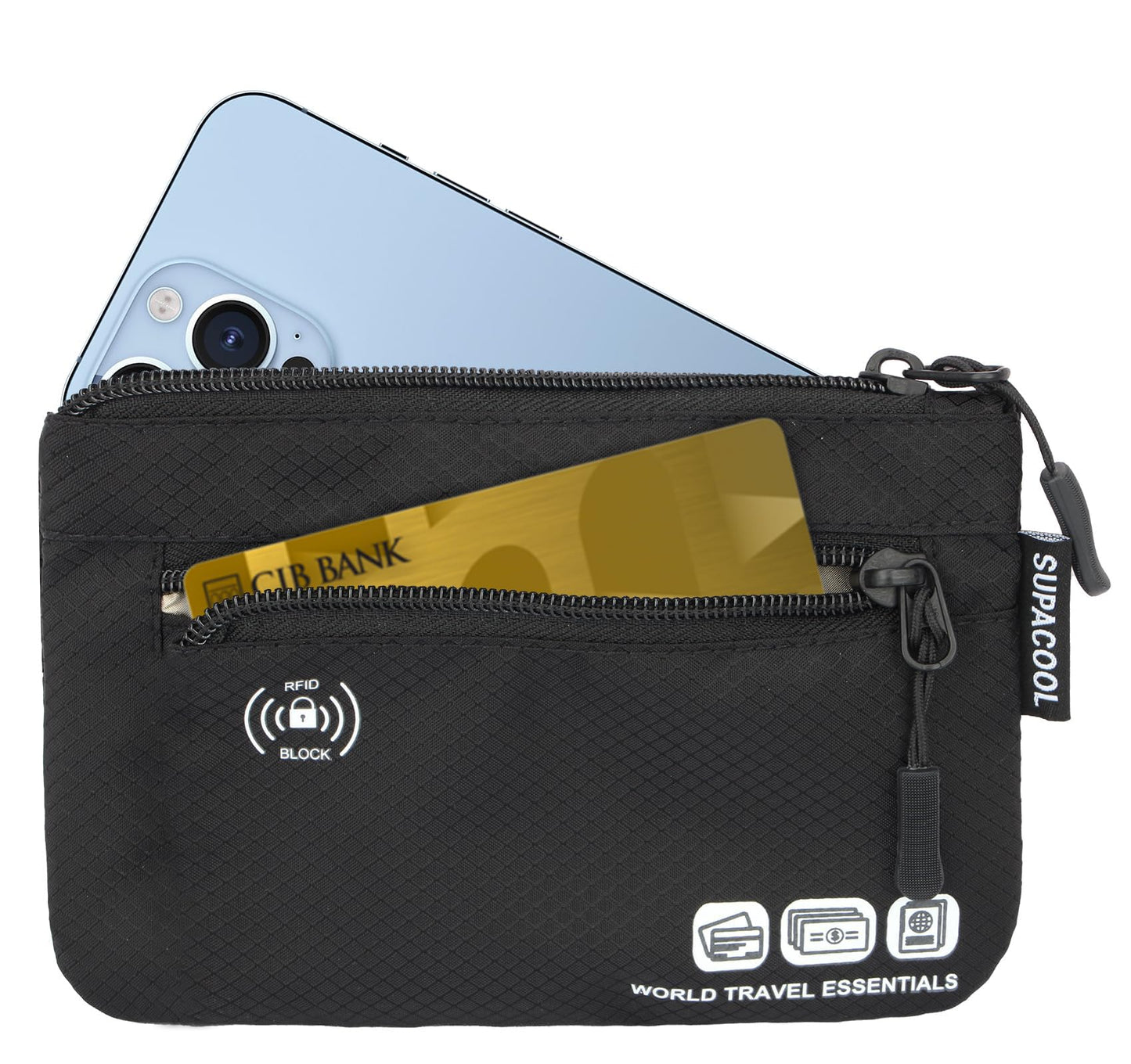 SUPACOOL Passport Holder Bag – RFID Blocking Travel Wallet & Card Organizer Pouch for Men, Women & Family, 2-Piece Set, Black