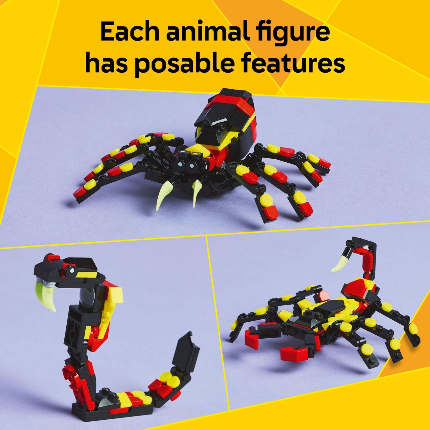 LEGO Creator 3-in-1 Wild Animals Toy – Build Spider, Scorpion, or Snake – Creative Building Set for Kids 7+, Birthday Gift Idea 31159