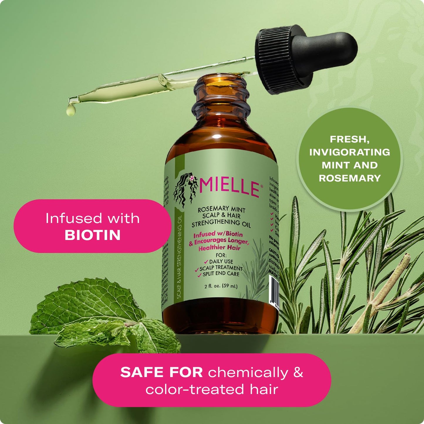 Mielle Organics Rosemary & Mint Hair Oil, 2 Fl Oz – Biotin & Essential Oils for Split Ends, Dry Scalp, Strength, Moisture & Hair Growth